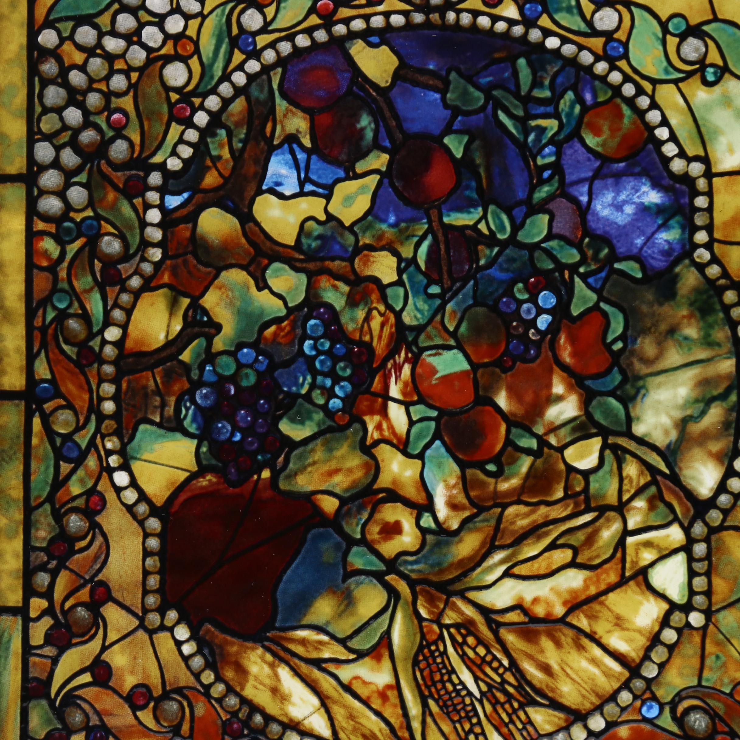 "Autumn" Painted Glass Hanging Panel After Tiffany Studios