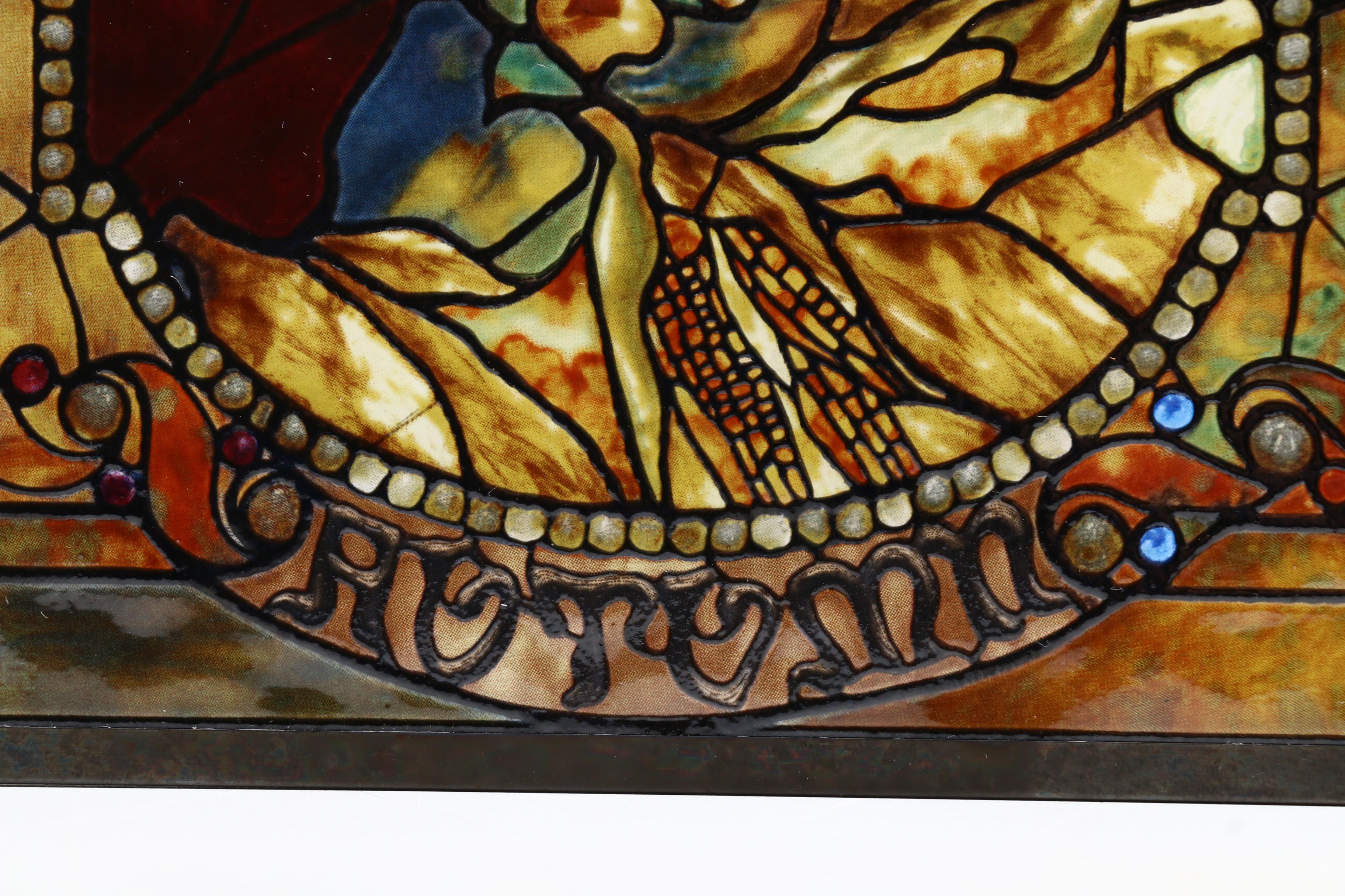 "Autumn" Painted Glass Hanging Panel After Tiffany Studios