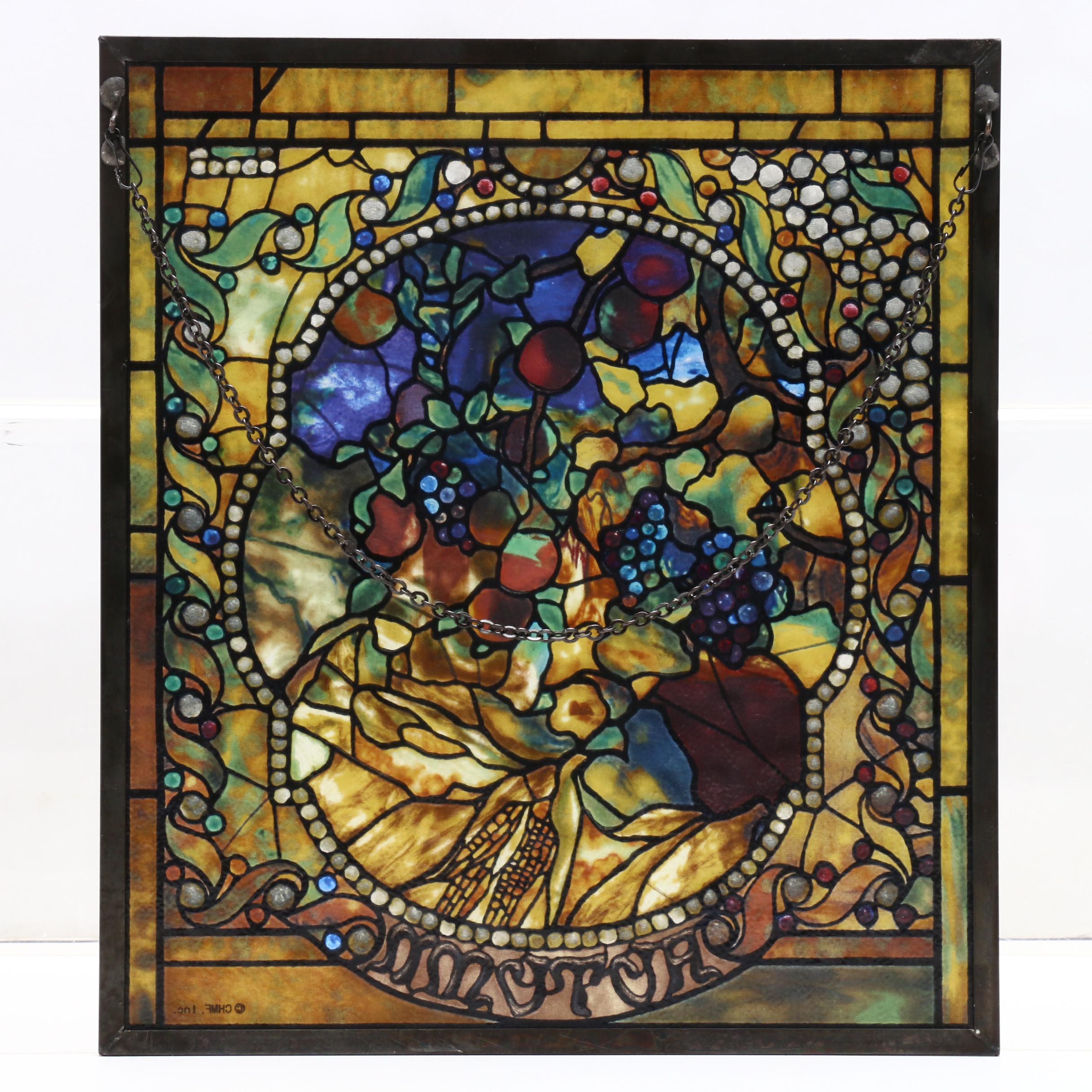 "Autumn" Painted Glass Hanging Panel After Tiffany Studios