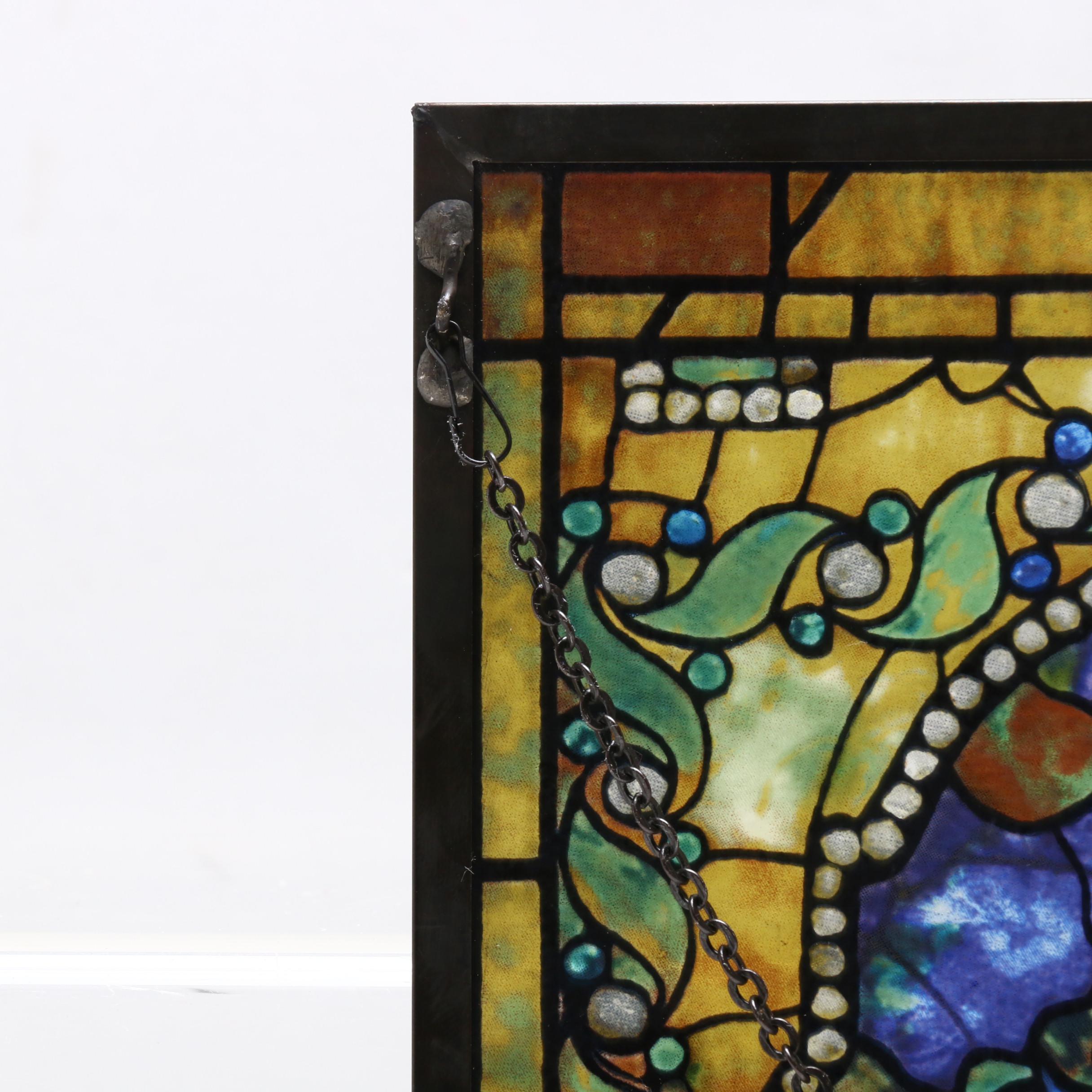 "Autumn" Painted Glass Hanging Panel After Tiffany Studios