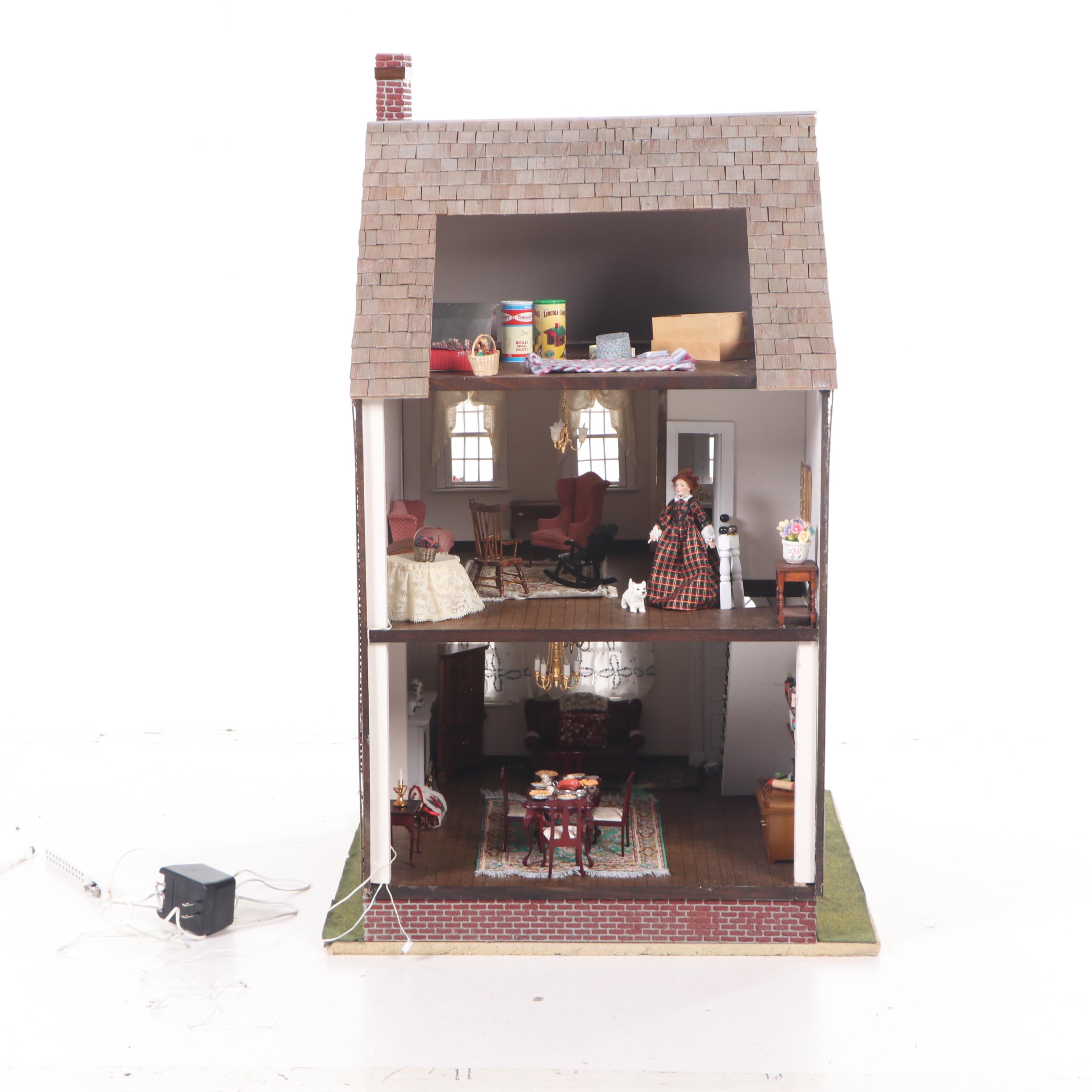 Handmade Electrified Dollhouse with Accessories