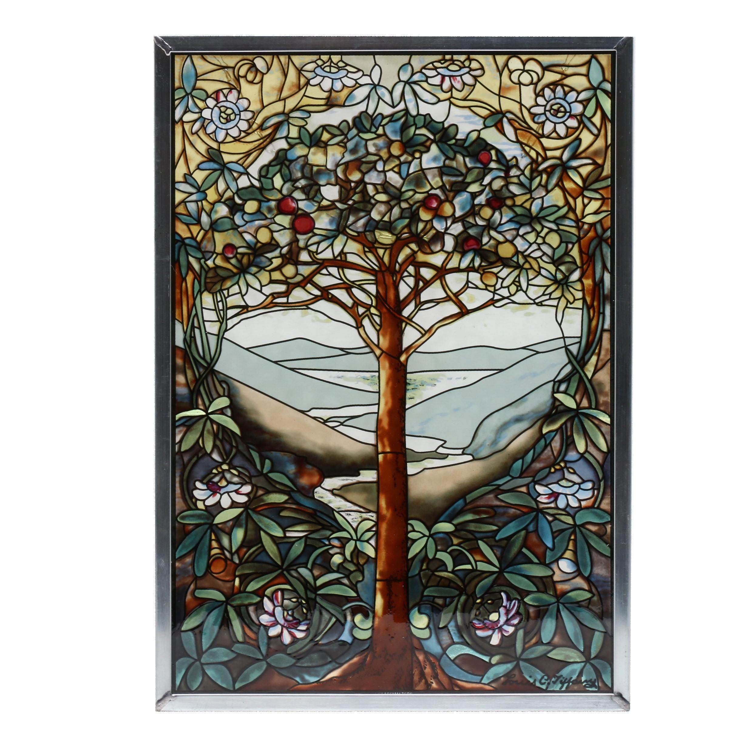 Glassmasters "Tree of Life" Stained Glass Wall Hanging after Tiffany Studios