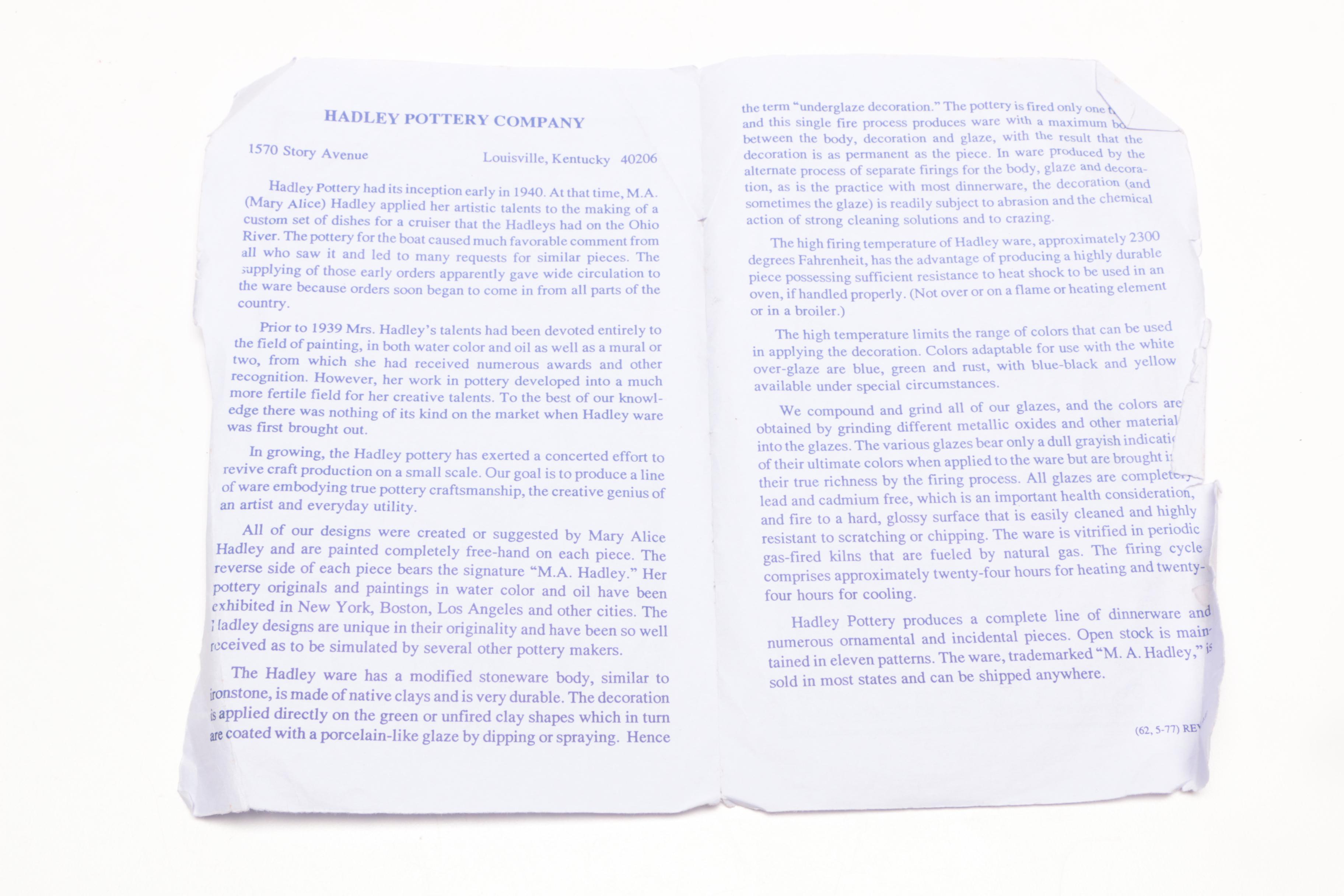 M.A. Hadley Pottery "Country" Stoneware Dinner and Serveware