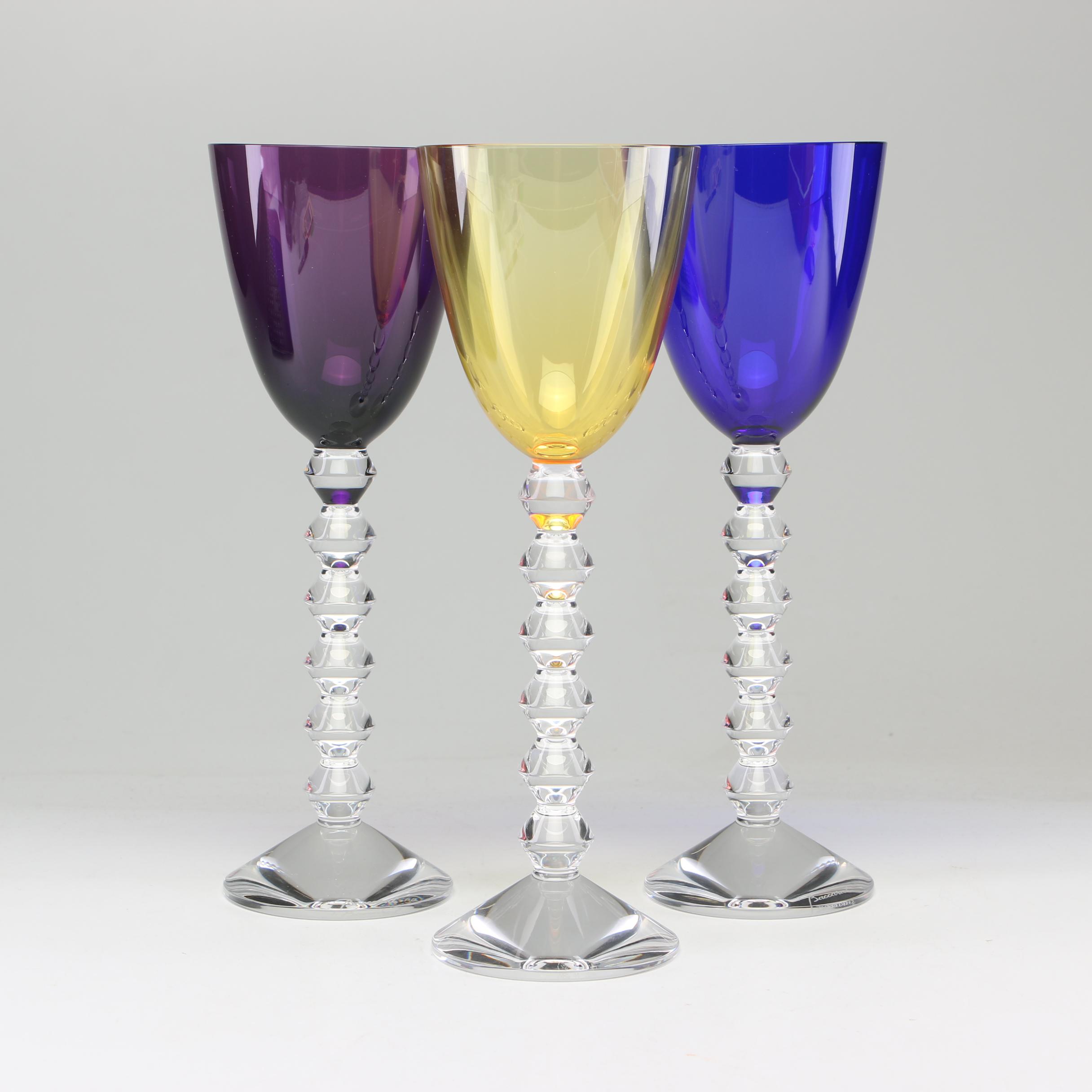Baccarat "Vega" Amethyst, Topaz and Sapphire-Colored Crystal Rhine Wine Glasses