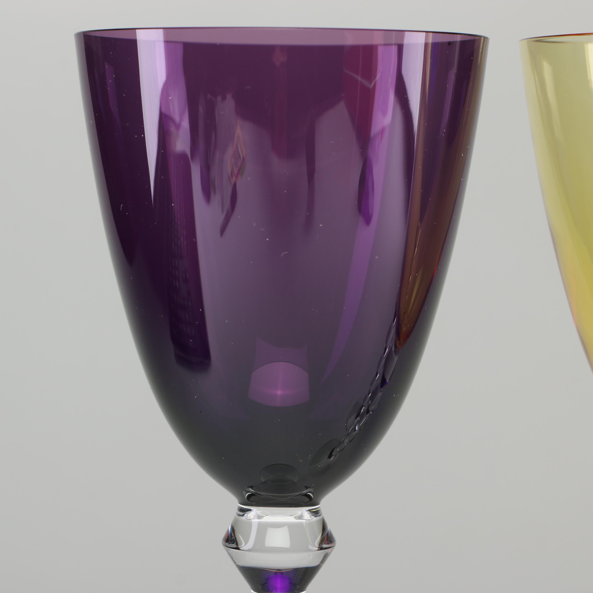 Baccarat "Vega" Amethyst, Topaz and Sapphire-Colored Crystal Rhine Wine Glasses