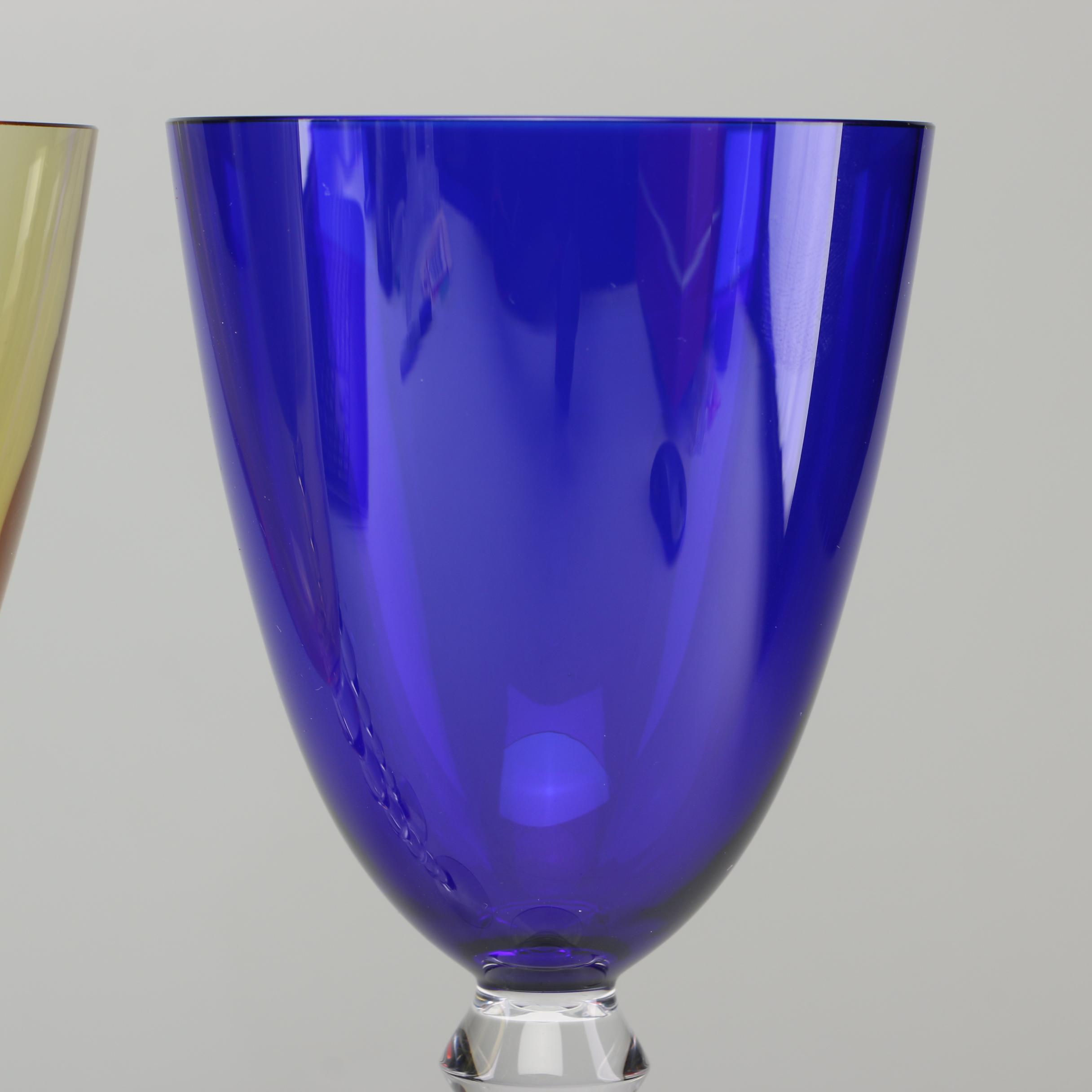 Baccarat "Vega" Amethyst, Topaz and Sapphire-Colored Crystal Rhine Wine Glasses
