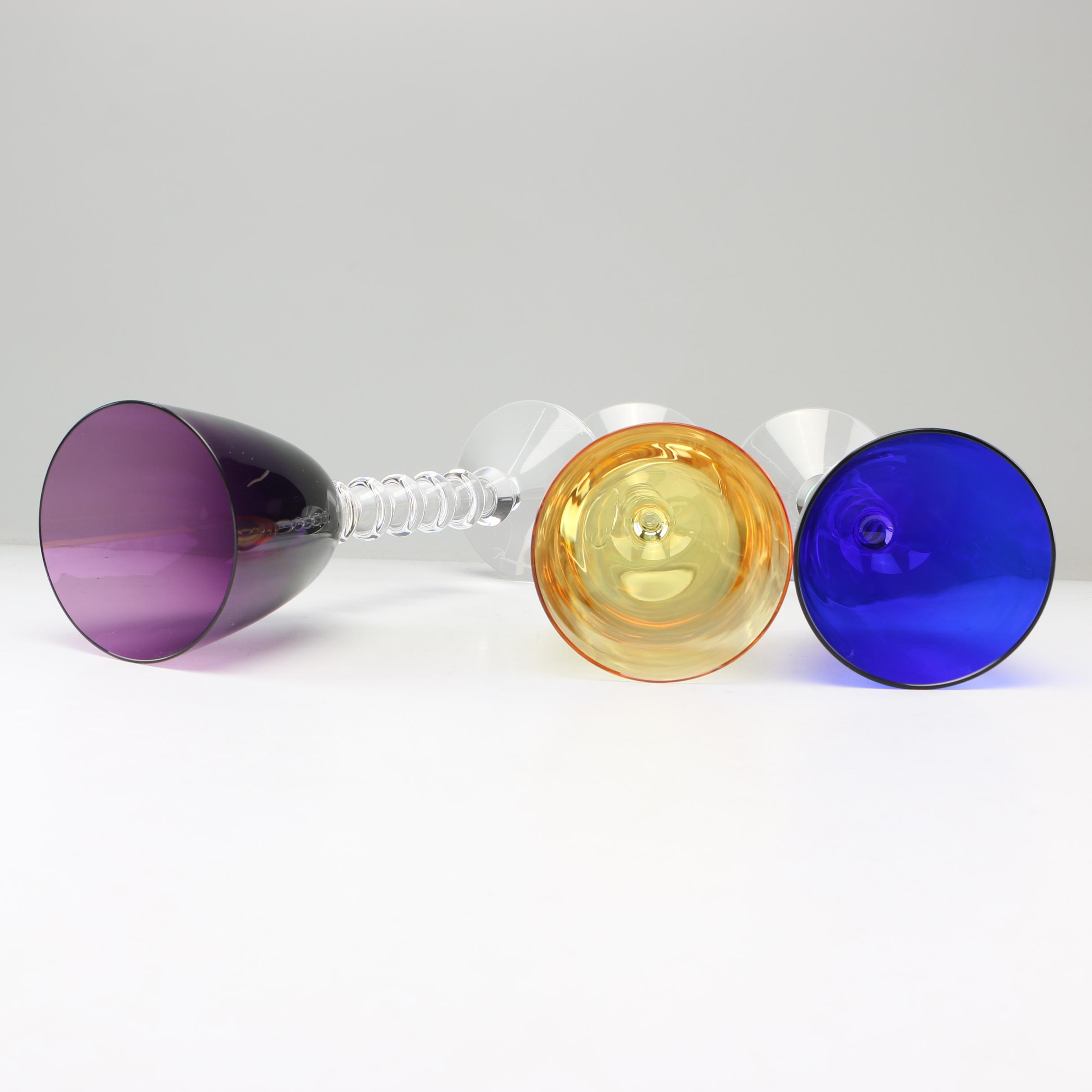 Baccarat "Vega" Amethyst, Topaz and Sapphire-Colored Crystal Rhine Wine Glasses