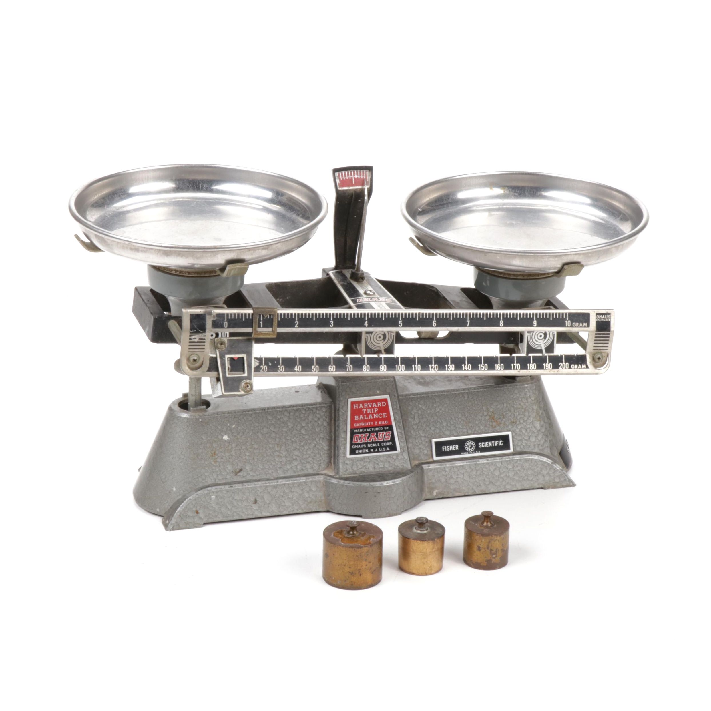 Vintage Ohaus Harvard Trip Balance Scale and Weights
