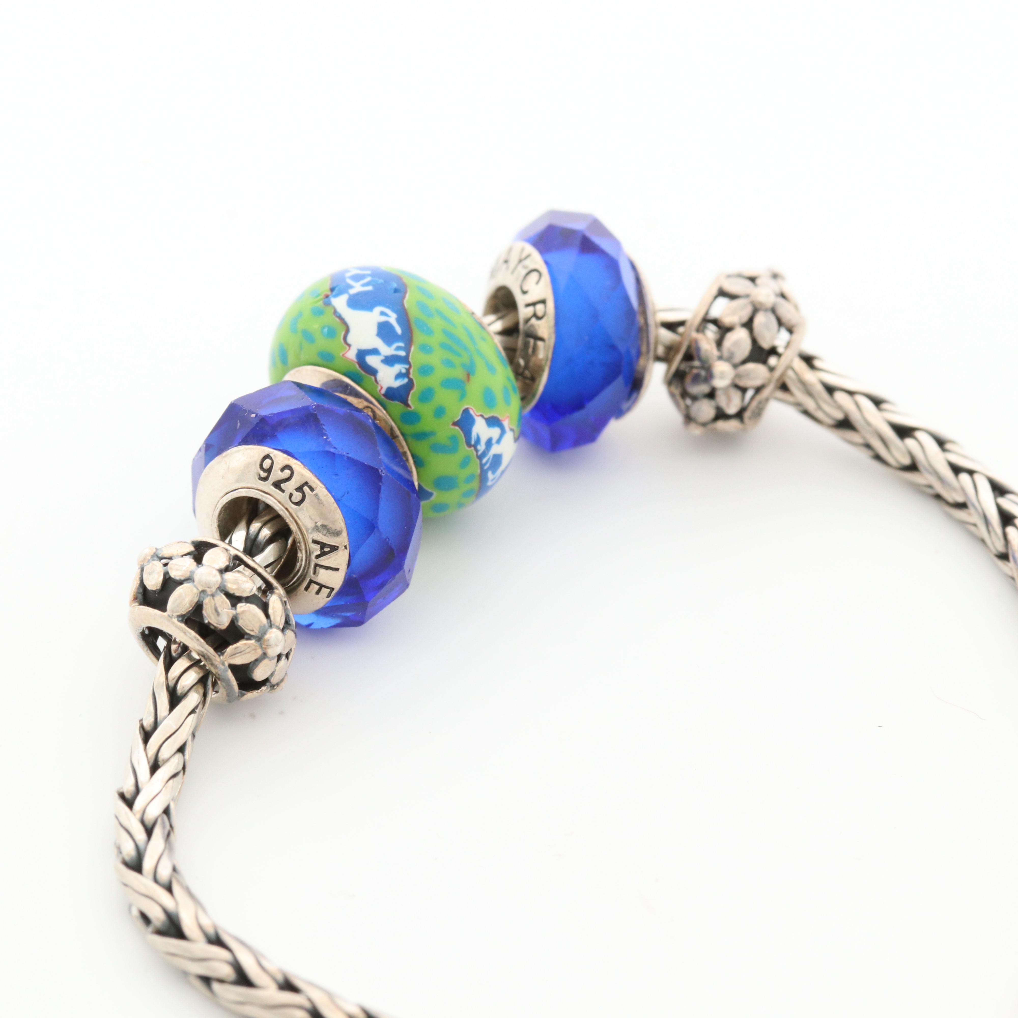 Sterling Silver Cultured Pearl, Glass and Blue Topaz Bracelets