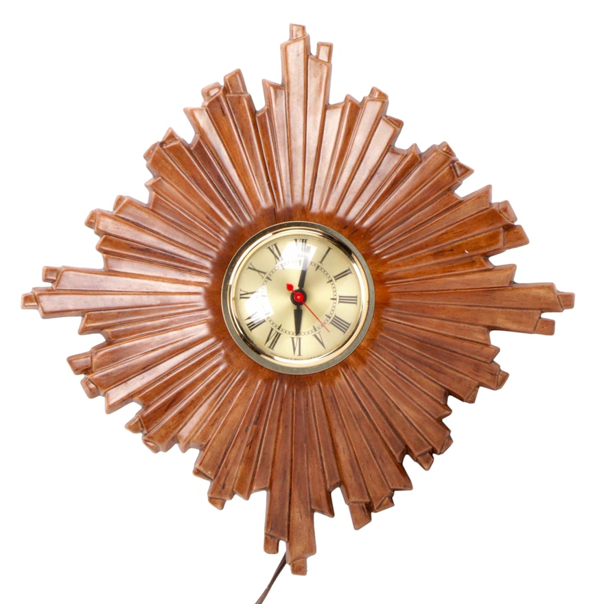 Sessions Clock Co. Holland Mold Starburst Wall  Clock, Mid-Century