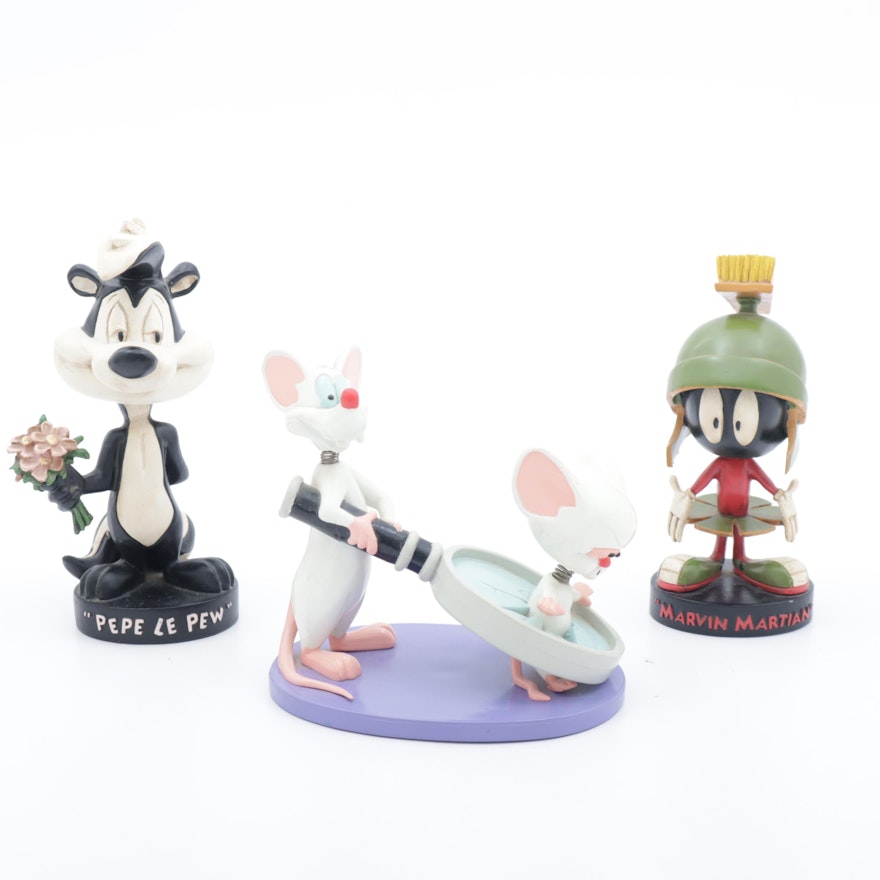 Warner Bros "Pepe Le Pew", "Marvin" and "Pinky and the Brain" Bobblehead Figures