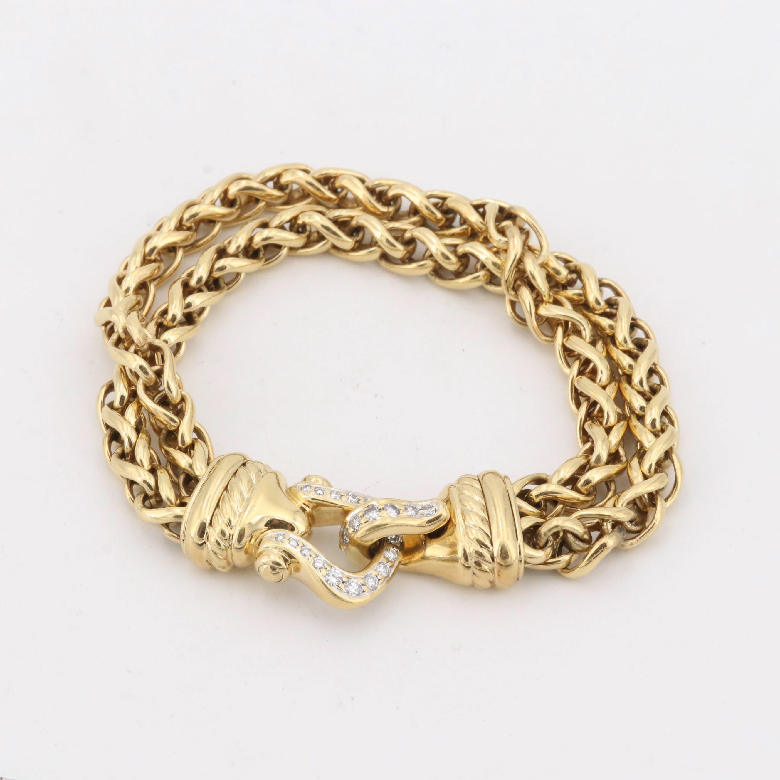 David Yurman 18K Yellow Gold Diamond Horseshoe Clasp Bracelet