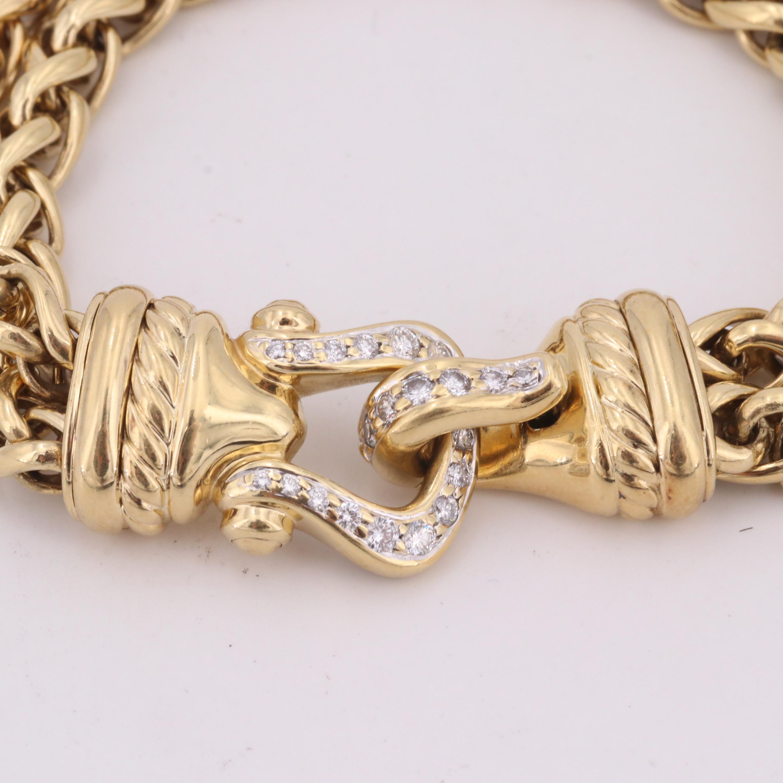 David Yurman 18K Yellow Gold Diamond Horseshoe Clasp Bracelet