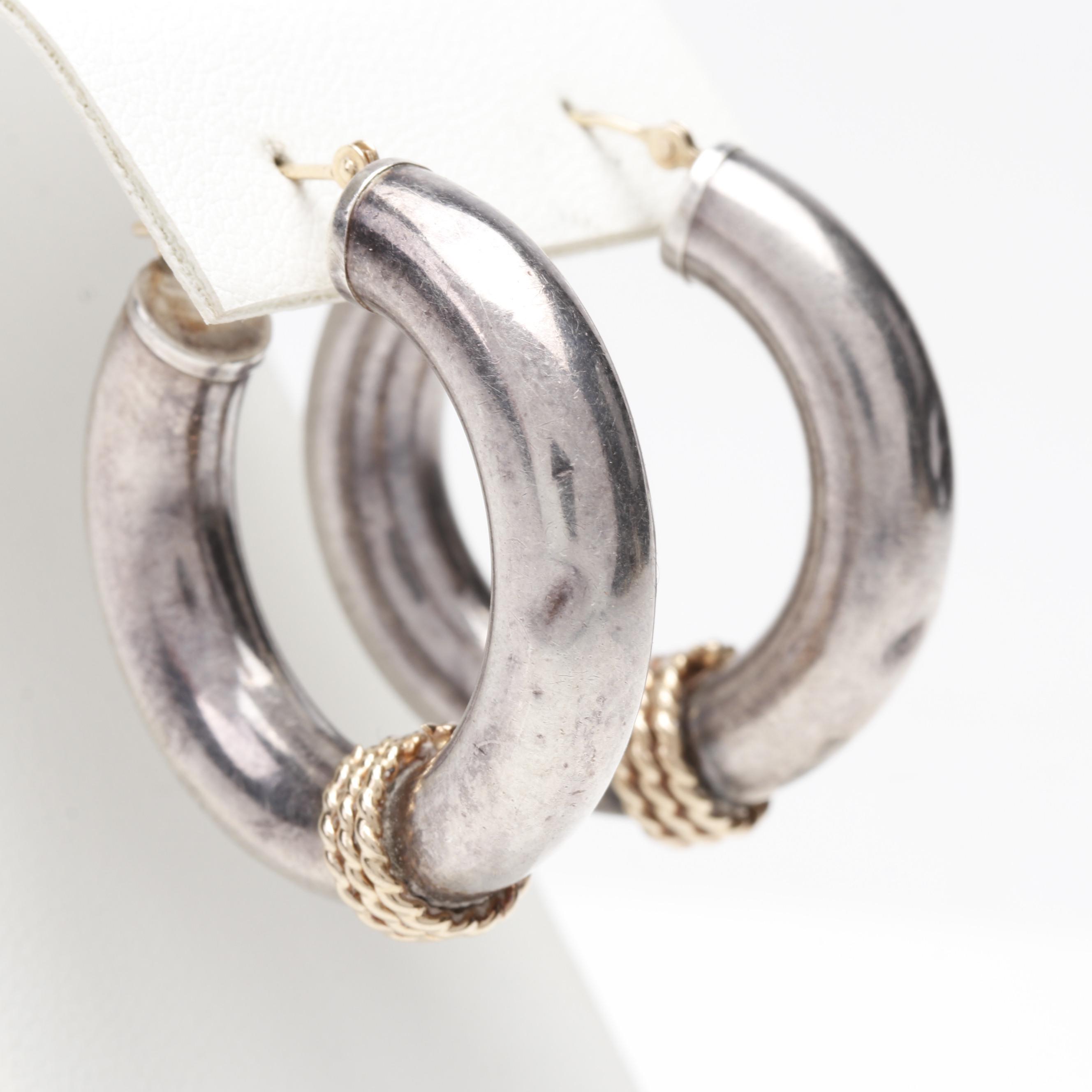 Sterling Silver Hoops with 14K Yellow Gold Accents