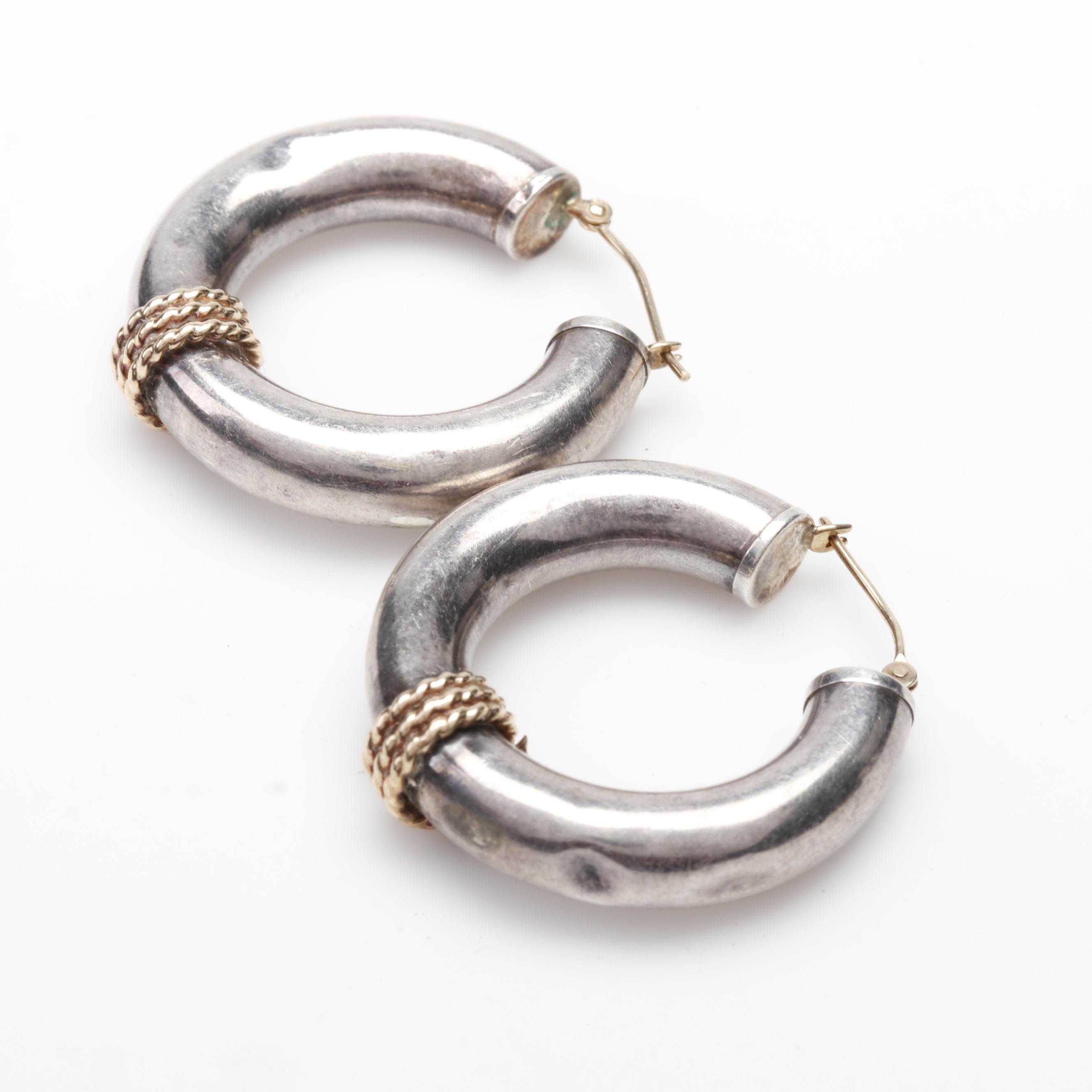 Sterling Silver Hoops with 14K Yellow Gold Accents