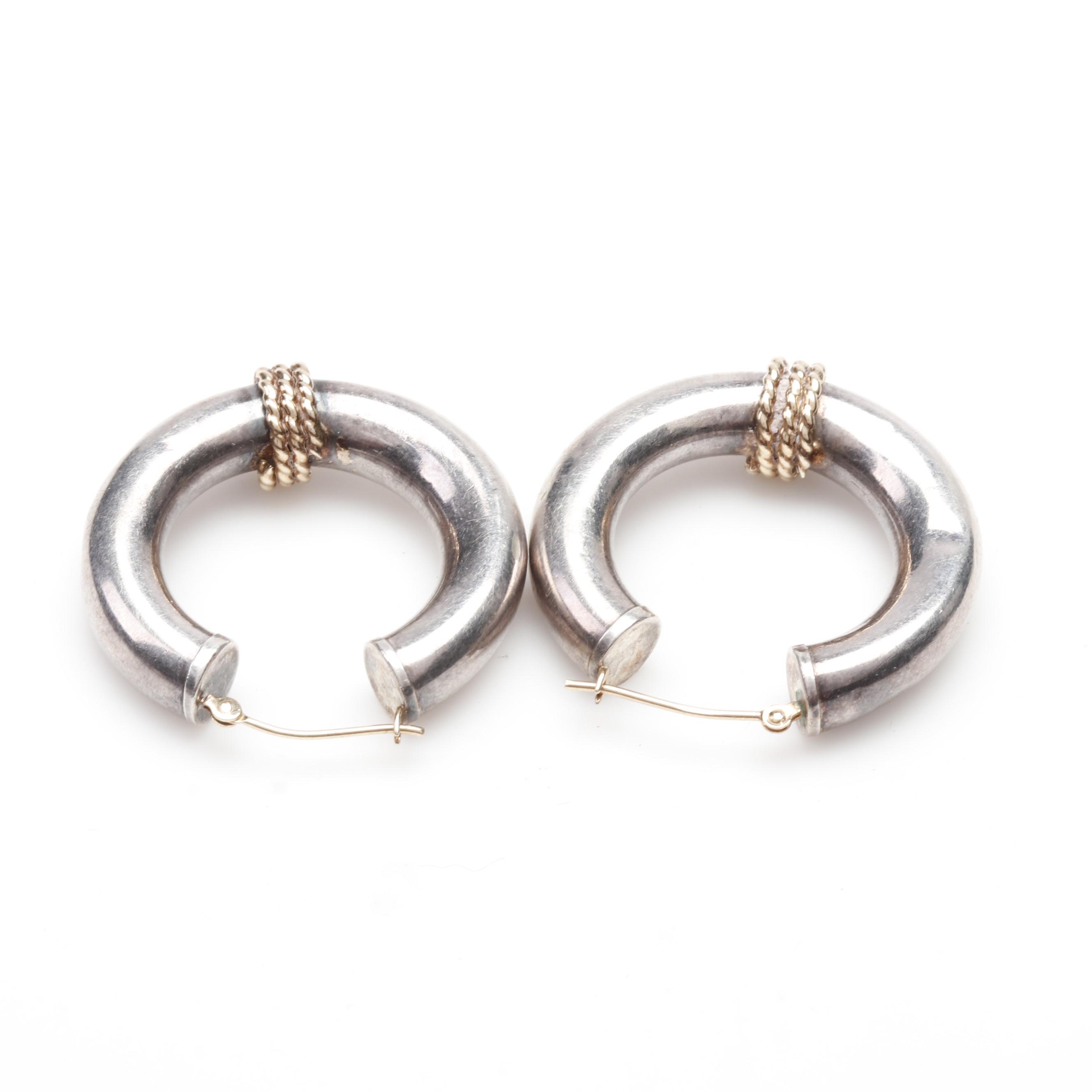 Sterling Silver Hoops with 14K Yellow Gold Accents