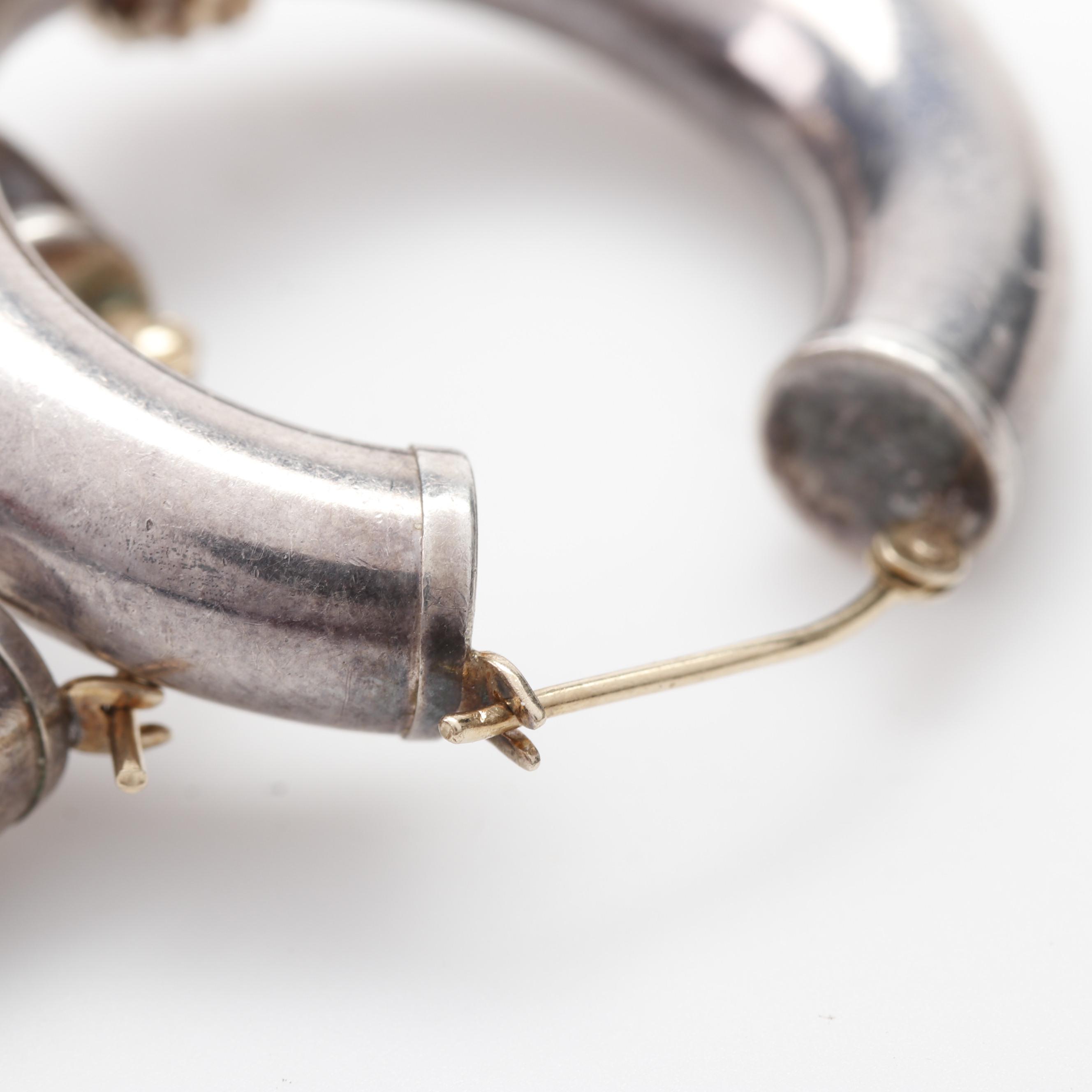 Sterling Silver Hoops with 14K Yellow Gold Accents
