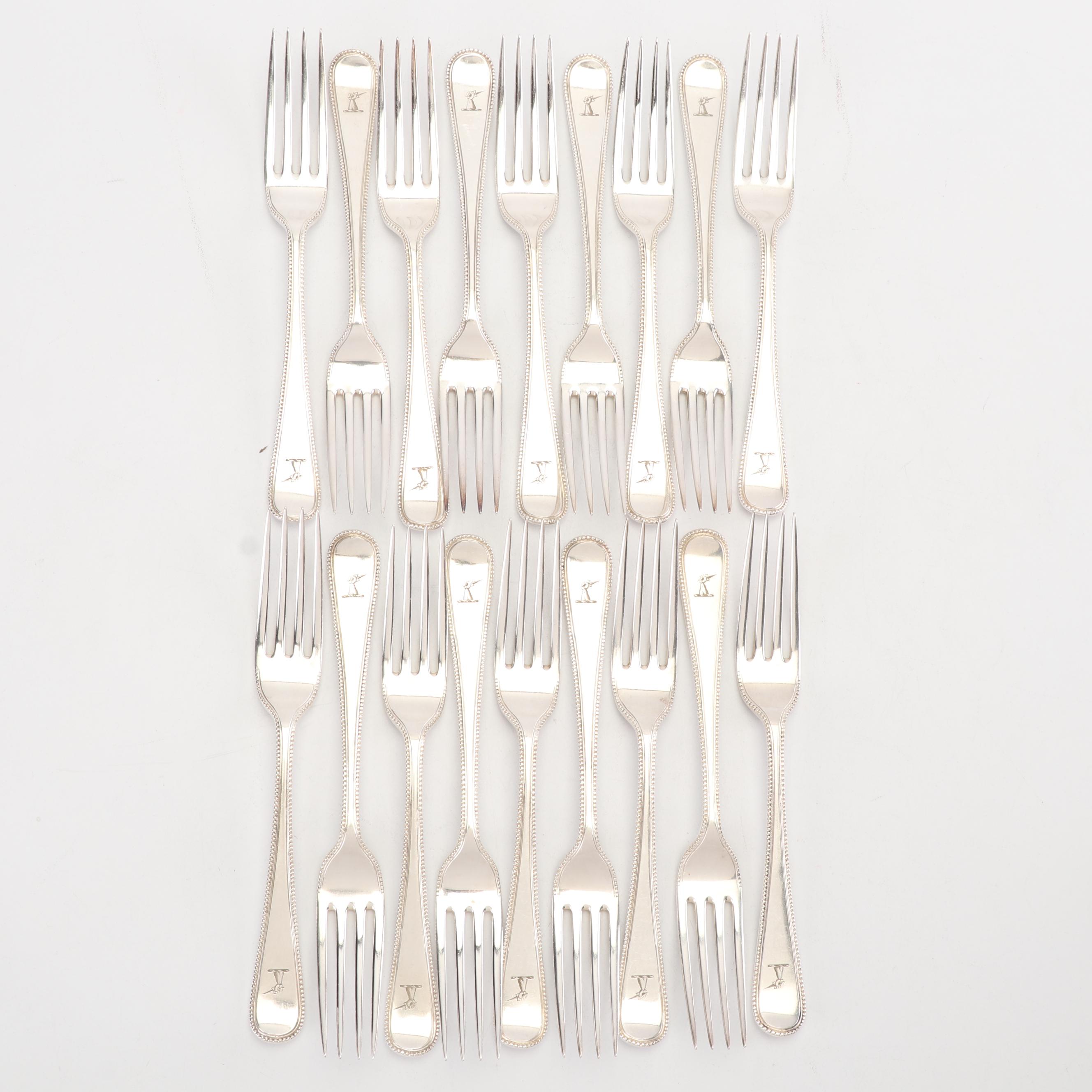 Elkington & Co. Silver Plate "Beaded" Flatware, Circa 1865