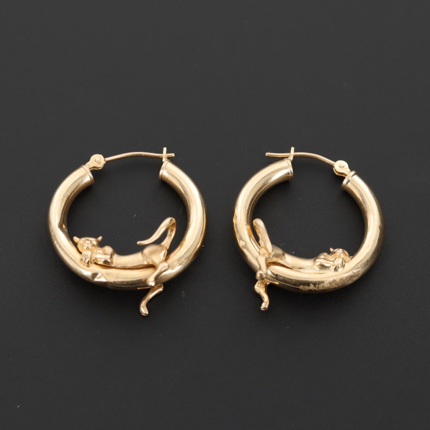Peter Brams Designs 14K Yellow Gold Cat Hoop Earrings