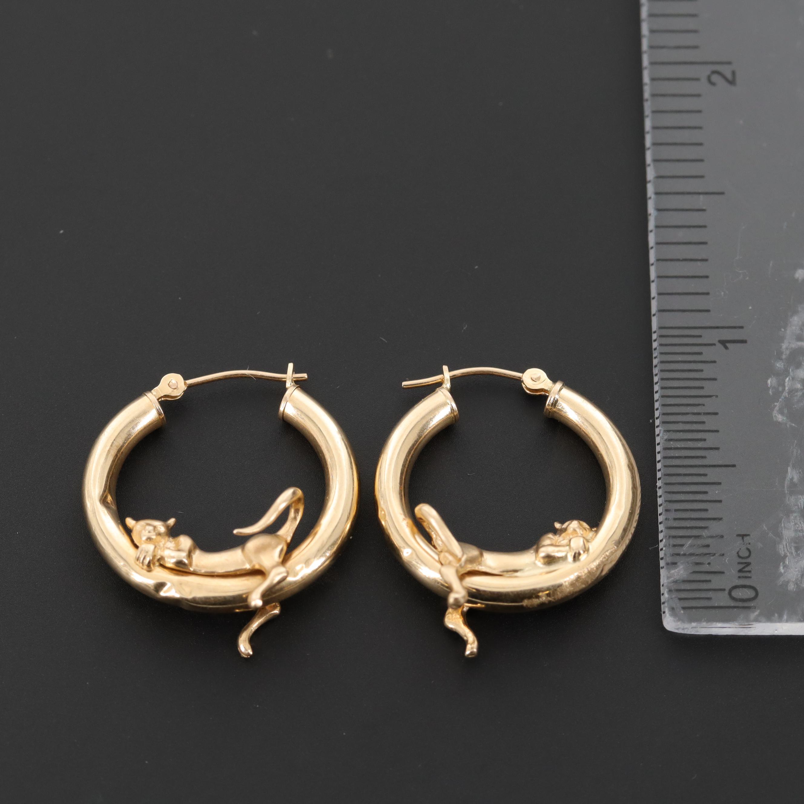 Peter Brams Designs 14K Yellow Gold Cat Hoop Earrings