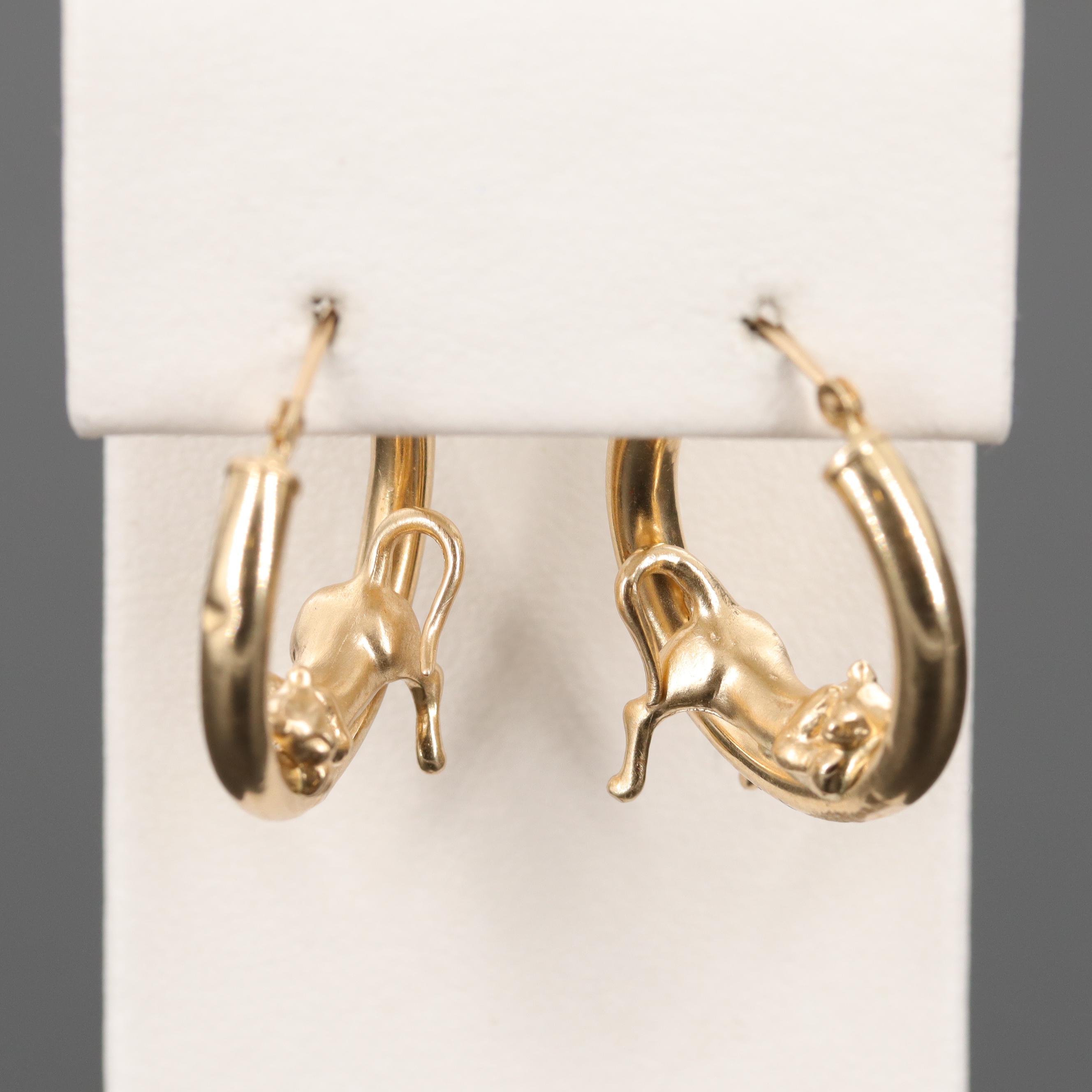 Peter Brams Designs 14K Yellow Gold Cat Hoop Earrings