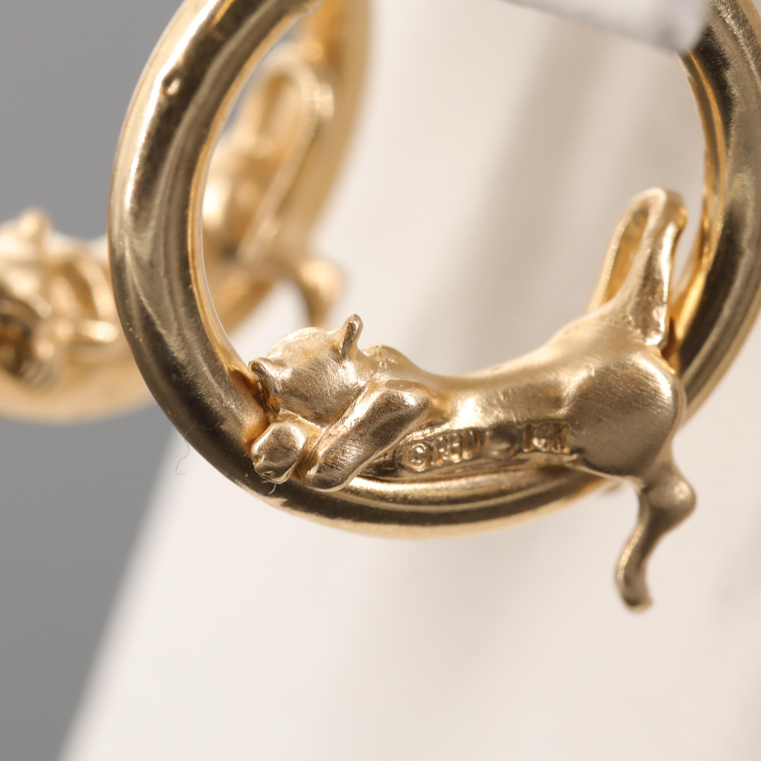 Peter Brams Designs 14K Yellow Gold Cat Hoop Earrings