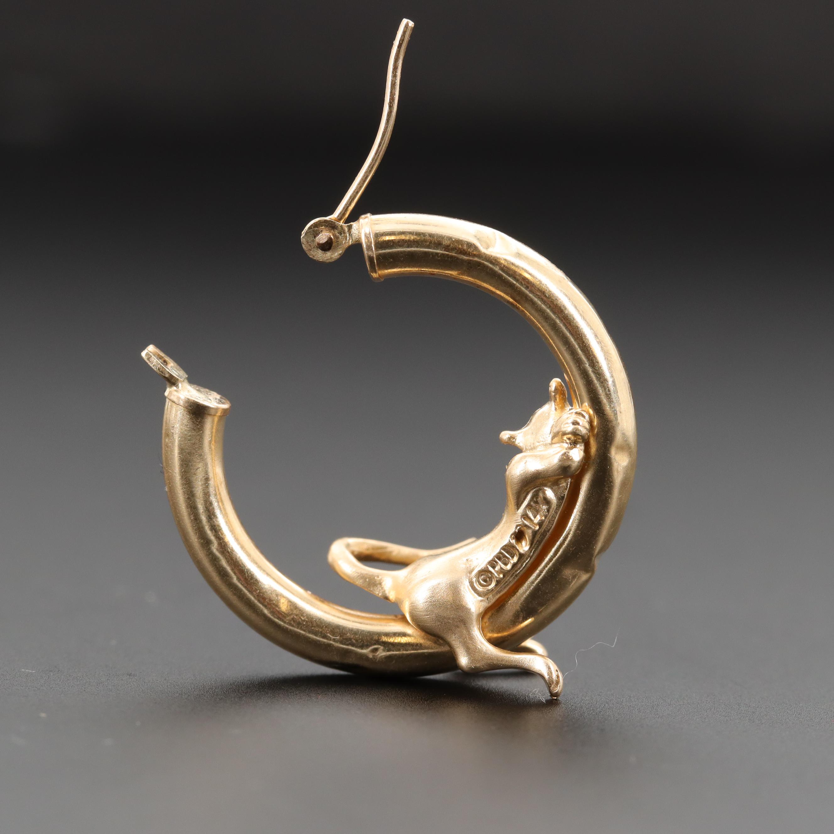 Peter Brams Designs 14K Yellow Gold Cat Hoop Earrings