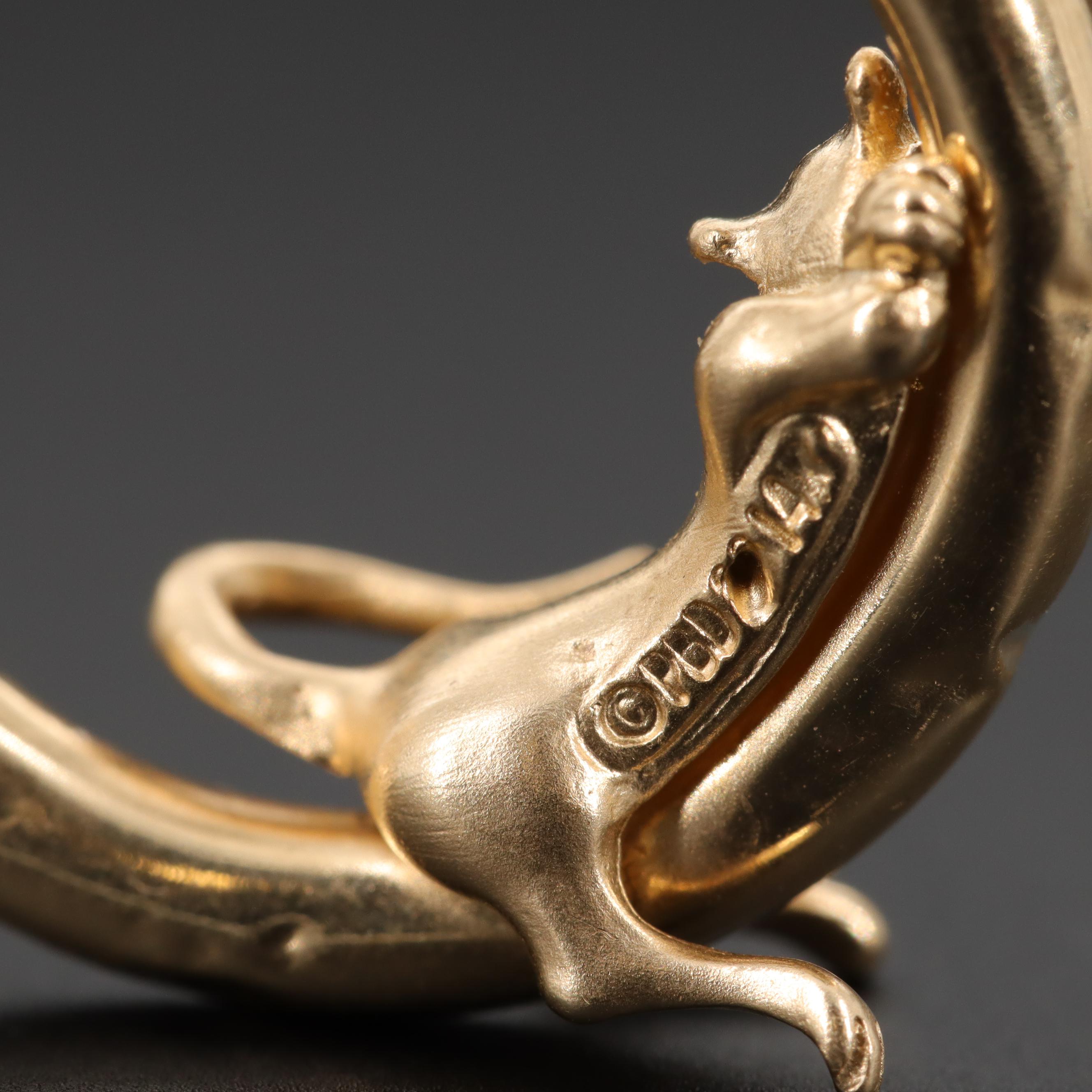 Peter Brams Designs 14K Yellow Gold Cat Hoop Earrings