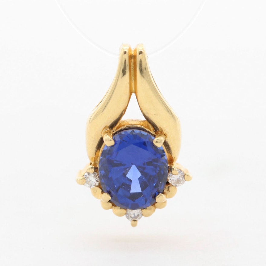 18K Yellow Gold Sapphire  and Diamond Pendant