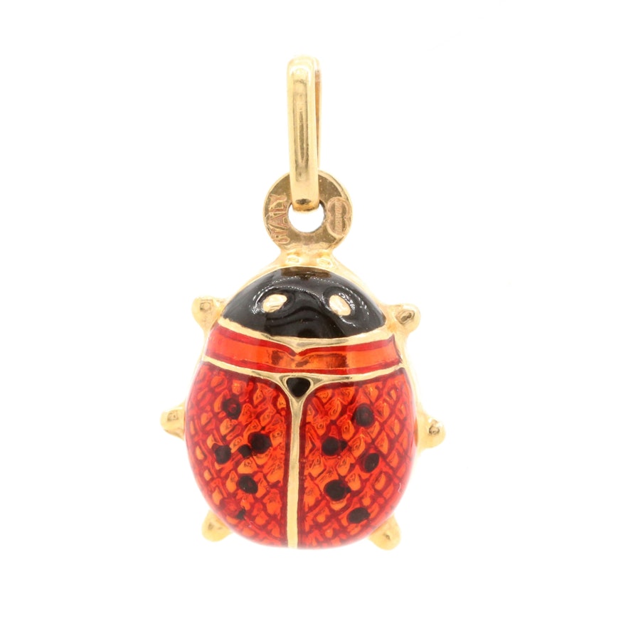 14K Yellow Gold Enamel Lady Bug Pendant