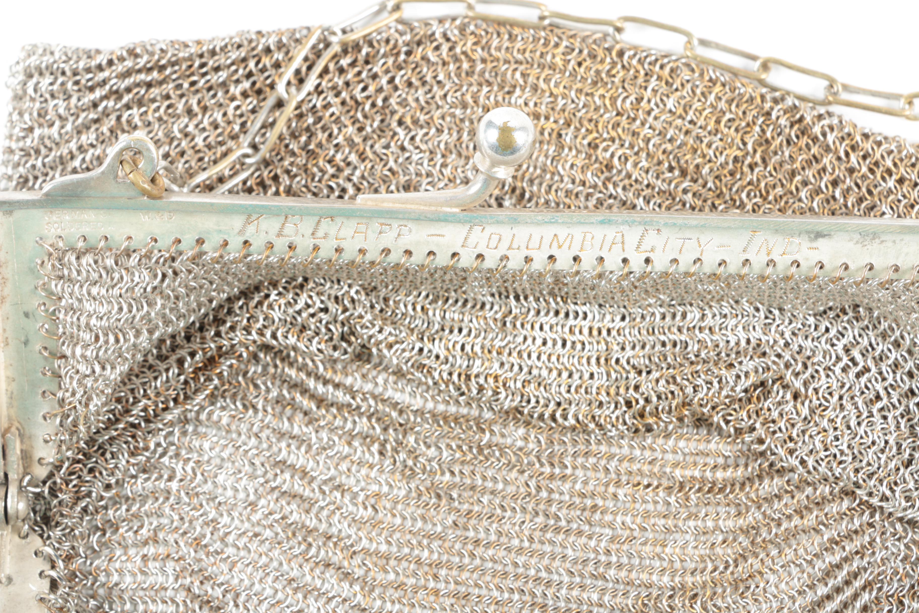 Whiting & Davis W&D German Silver Mesh Bag with Floral Frame, Early 20th Century