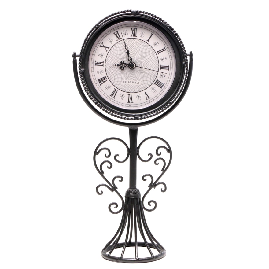 Freestanding Tabletop Clock with Wrought Iron Stand, Contemporary