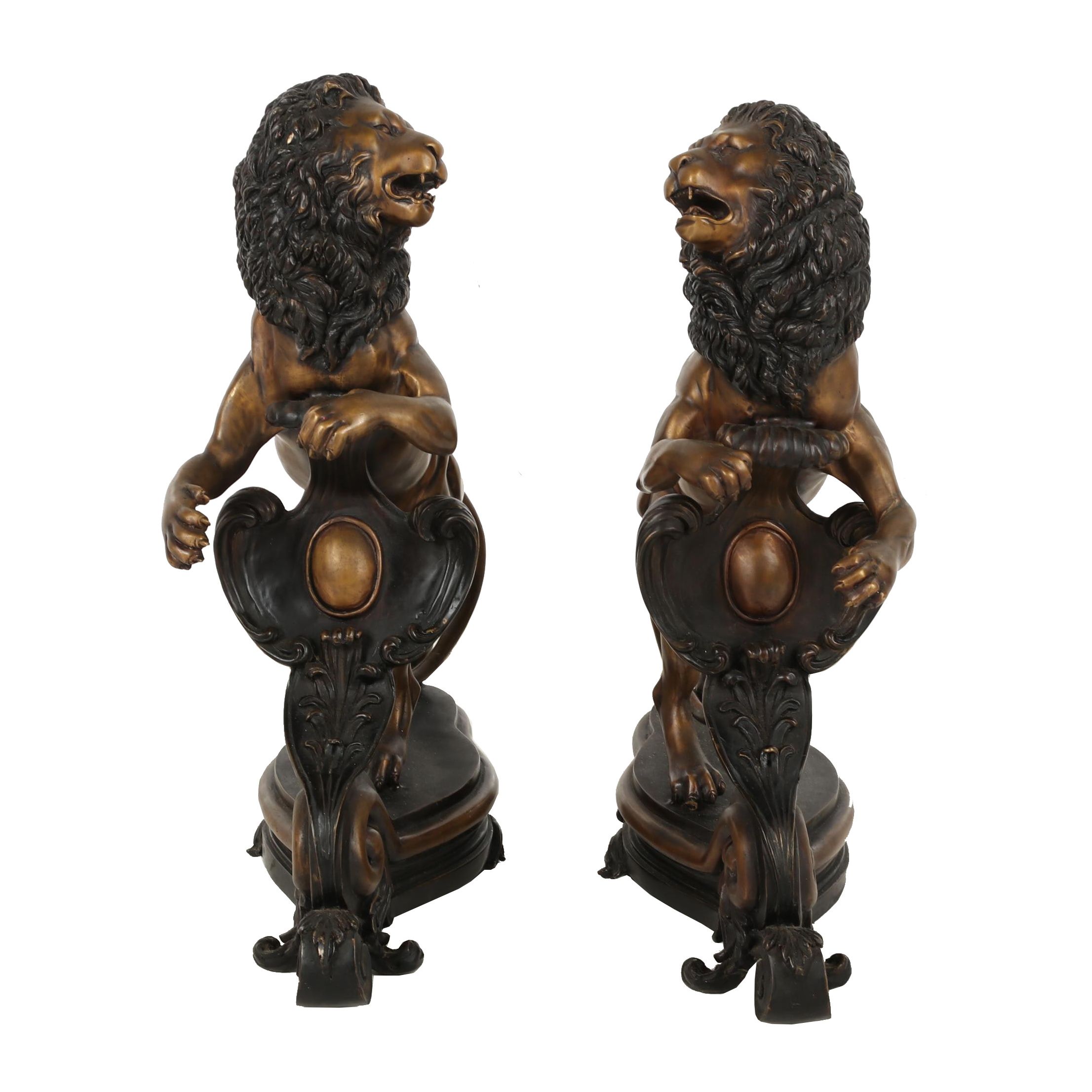 Bronze Lion Andirons