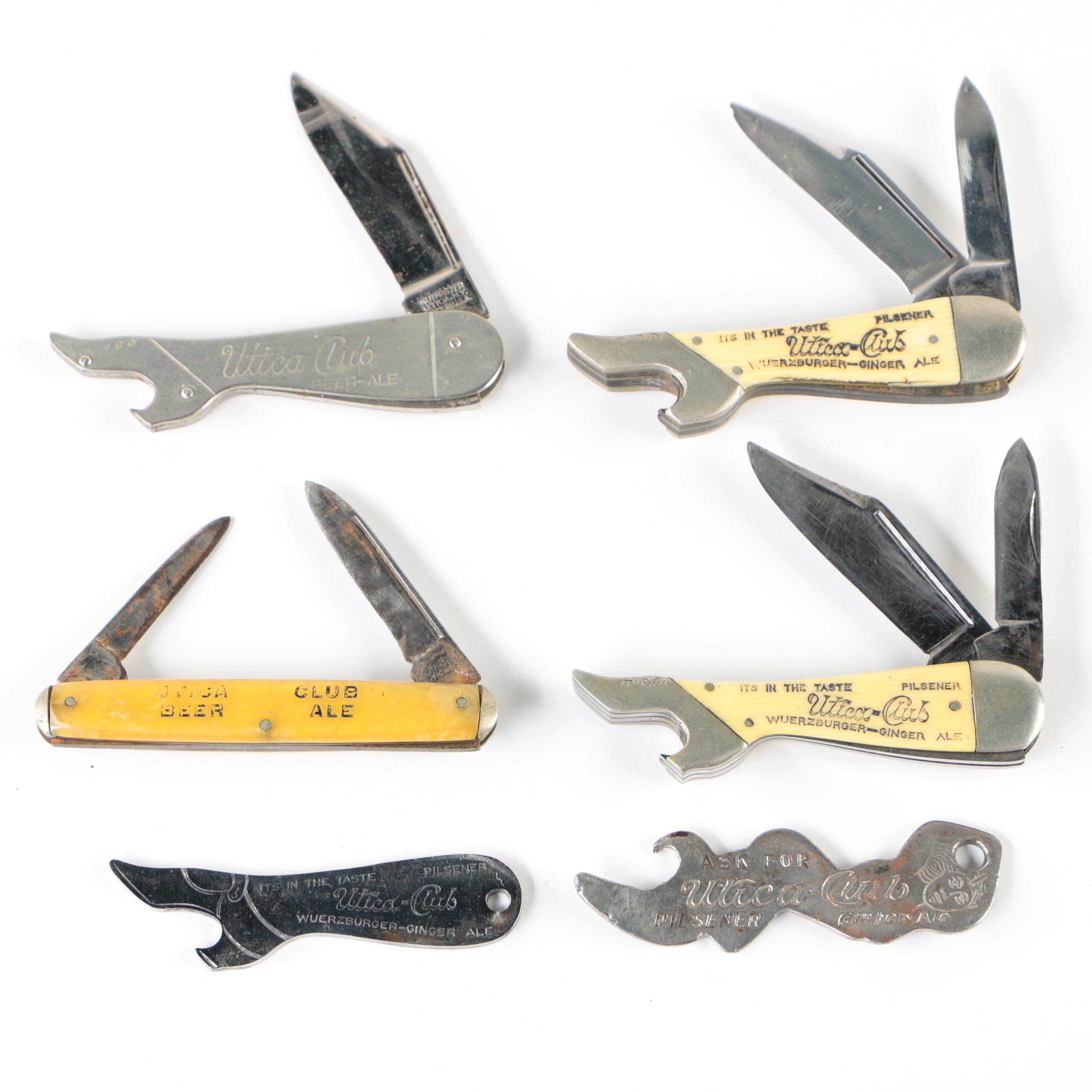 Utica Club Pocket Knives and Bottle Openers, Vintage