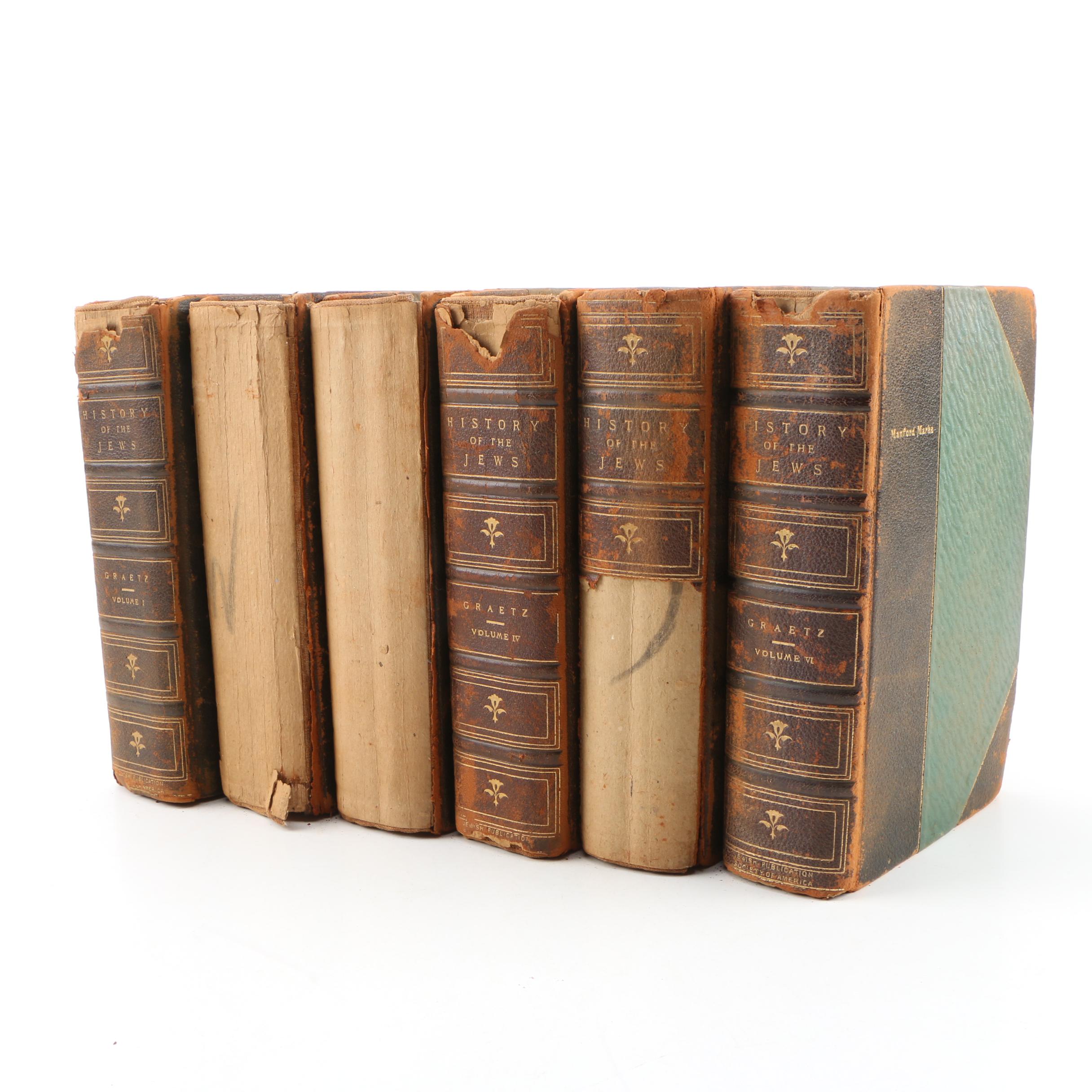 1895 "History of the Jews" Six Volume Set by Heinrich Graetz