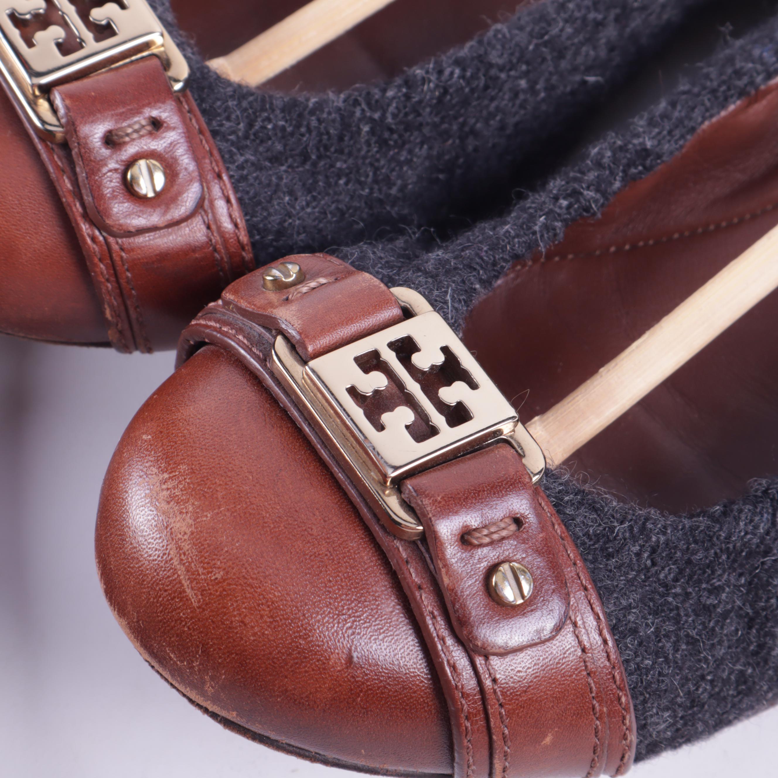 Tory Burch Flats in Leather with Rhinestone Bows and in Wool and Leather