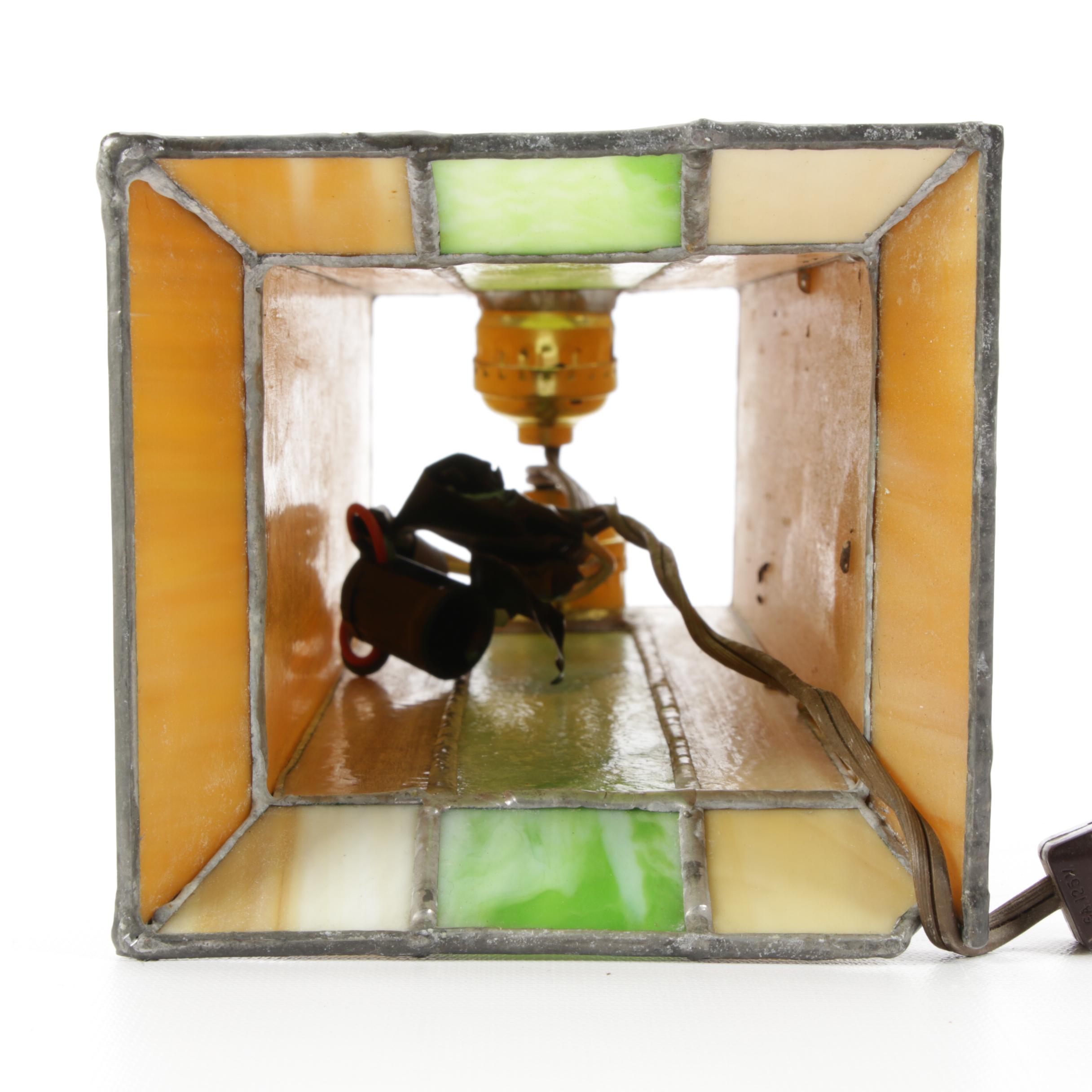 Art Deco Style Slag Glass Lamp, Late 20th Century