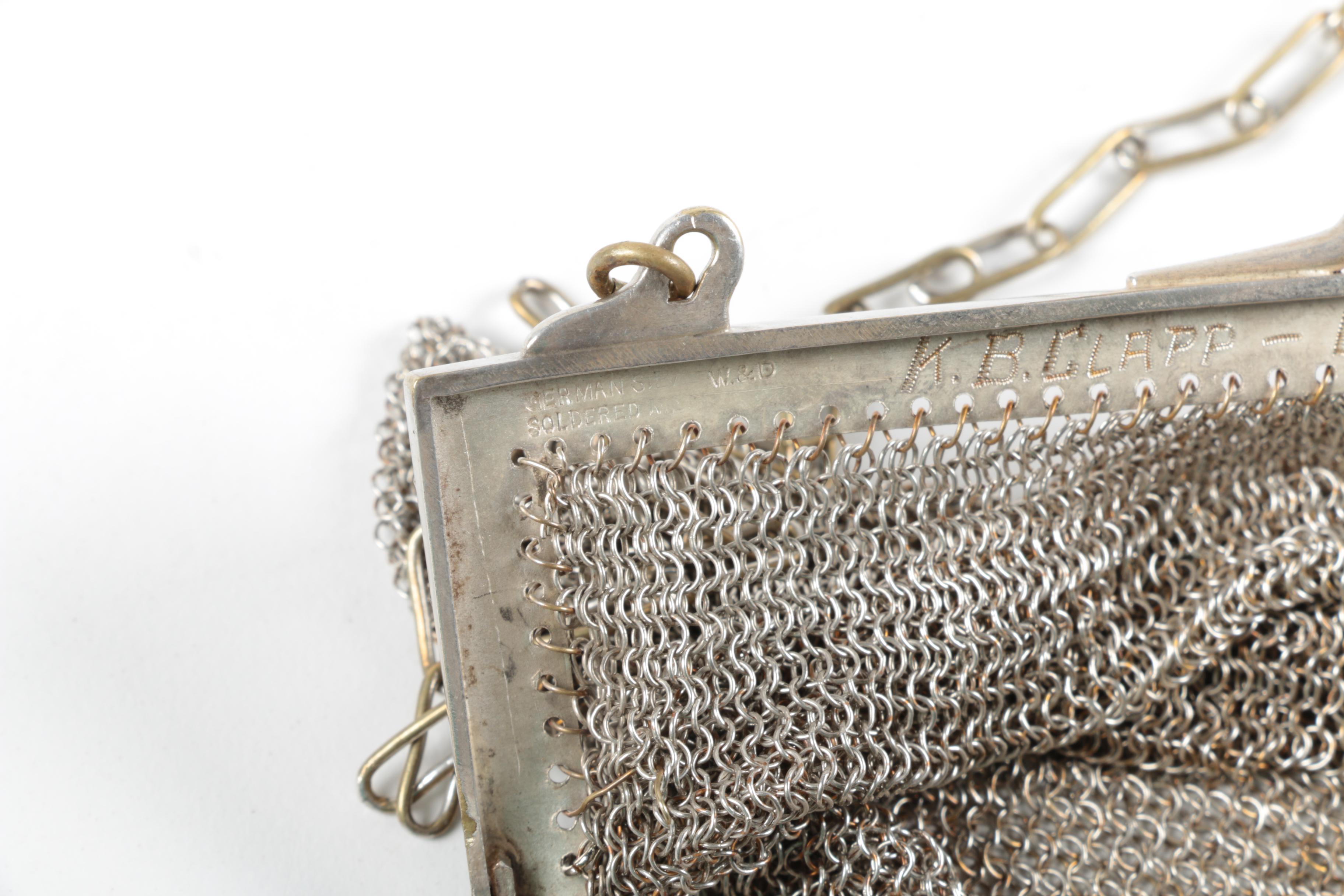 Whiting & Davis W&D German Silver Mesh Bag with Floral Frame, Early 20th Century