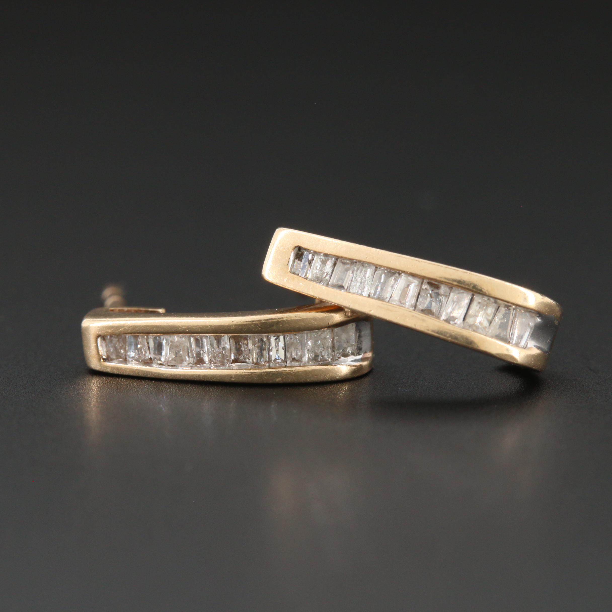 10K Yellow Gold Diamond J-Hoop Earrings
