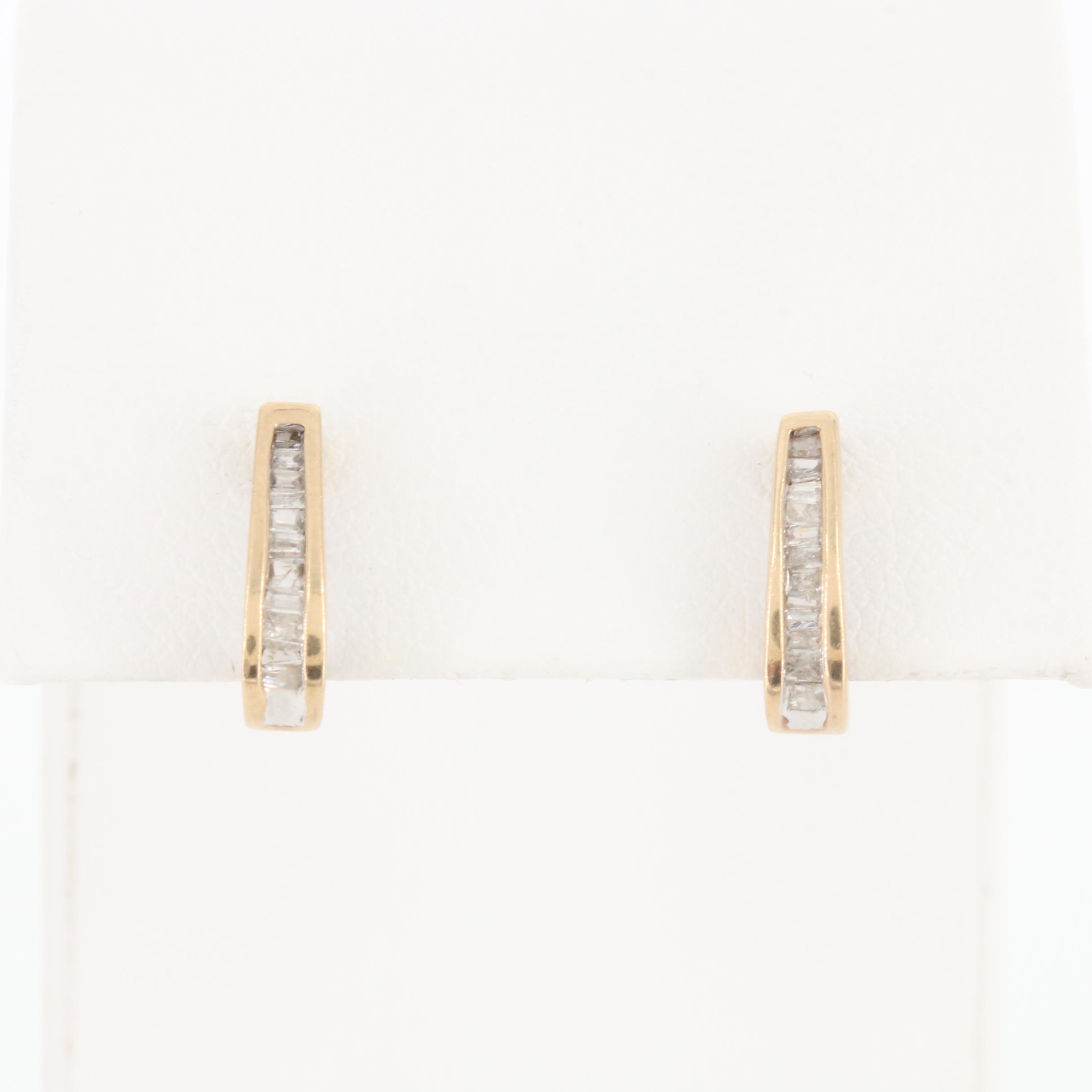 10K Yellow Gold Diamond J-Hoop Earrings