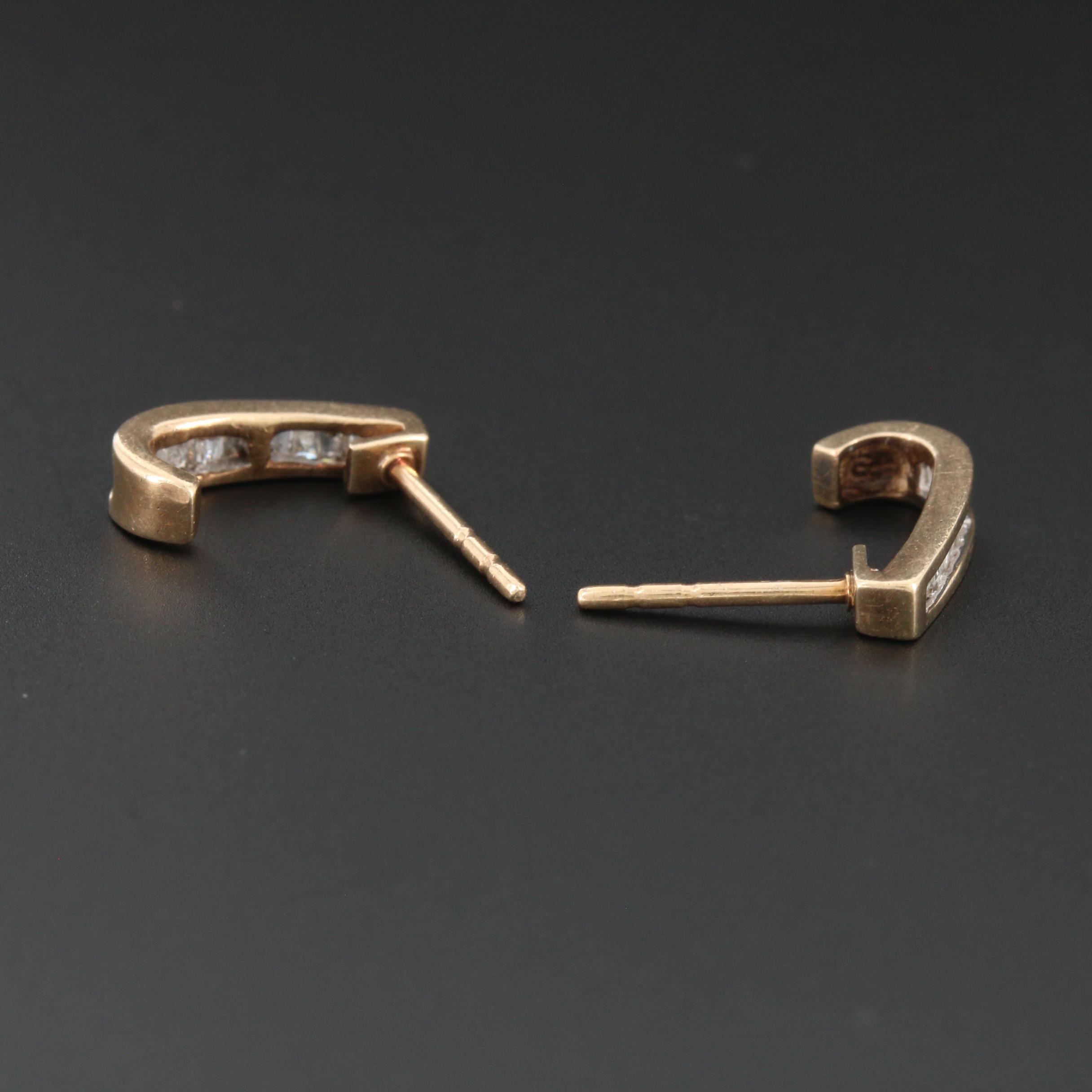 10K Yellow Gold Diamond J-Hoop Earrings