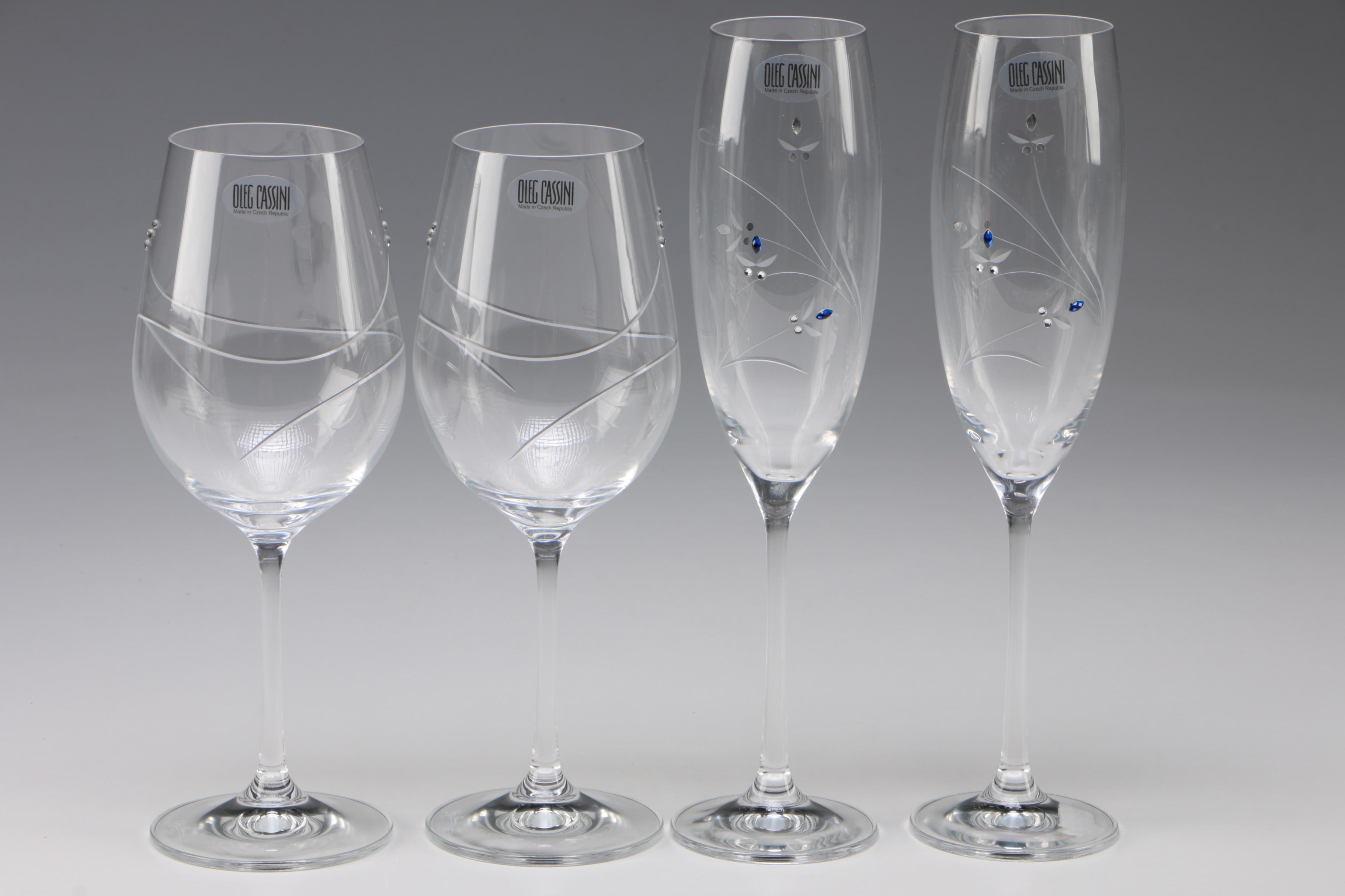 Oleg Cassini "Something Blue" Cake Set and Toasting Flutes with other Glasses