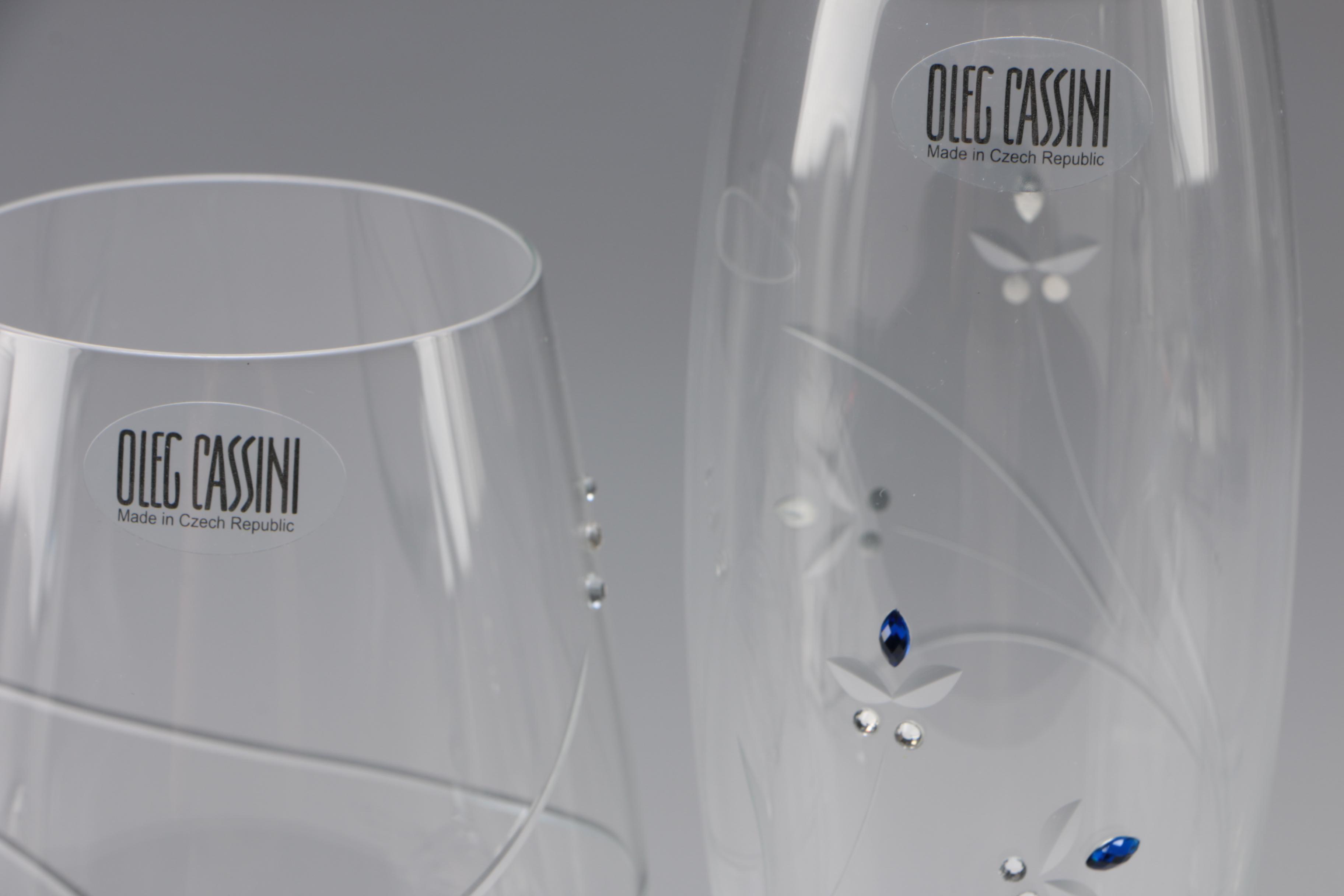 Oleg Cassini "Something Blue" Cake Set and Toasting Flutes with other Glasses