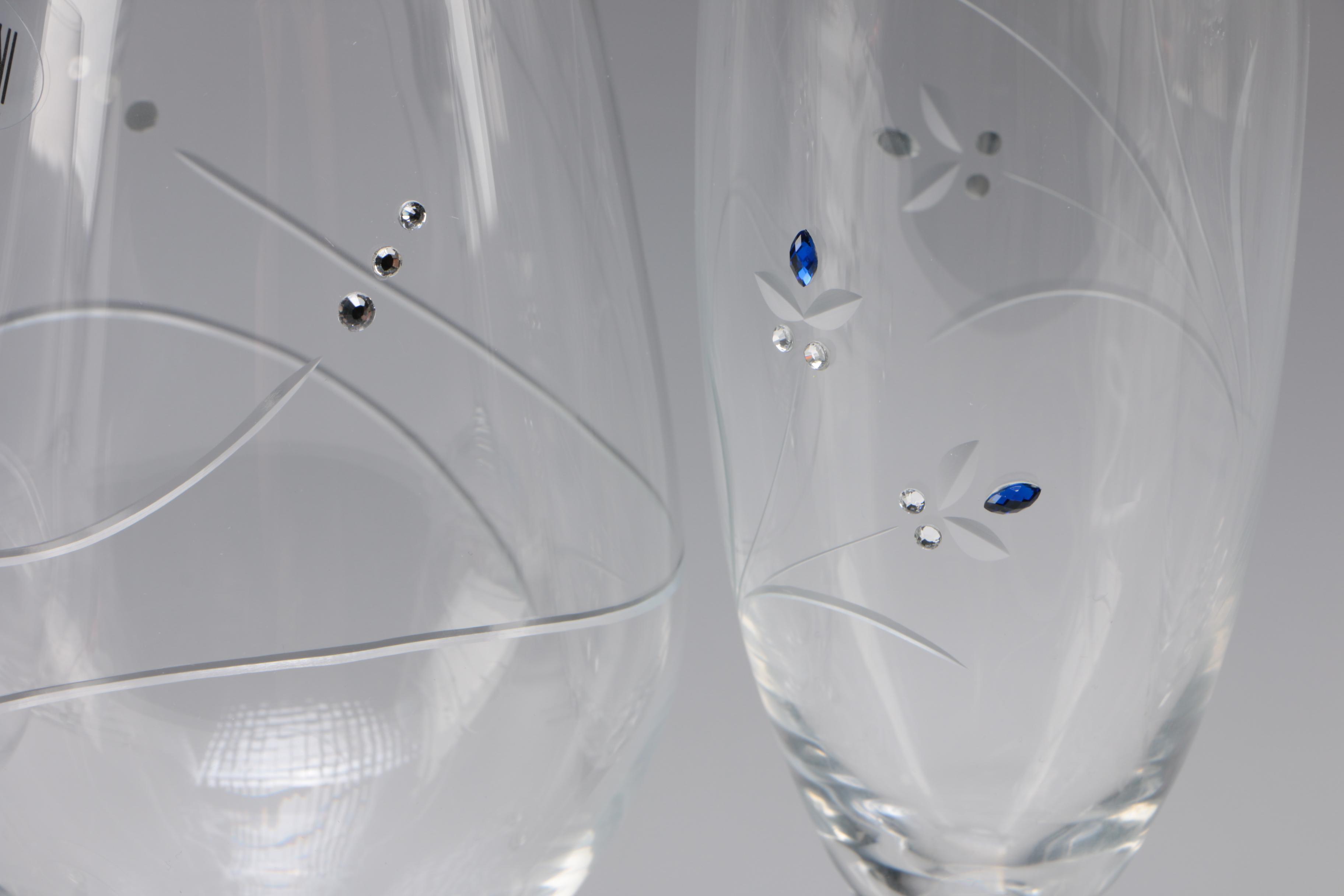 Oleg Cassini "Something Blue" Cake Set and Toasting Flutes with other Glasses