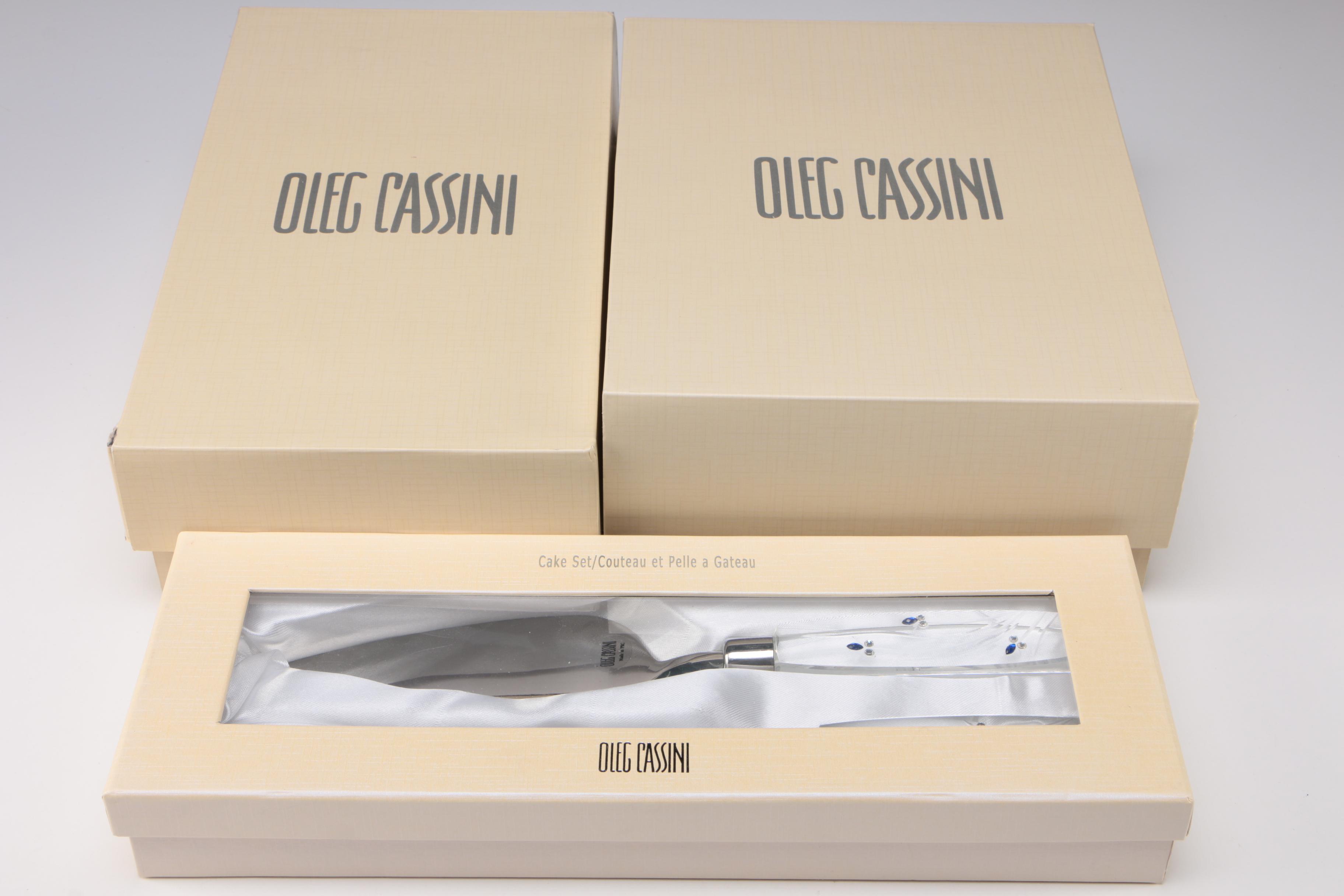 Oleg Cassini "Something Blue" Cake Set and Toasting Flutes with other Glasses