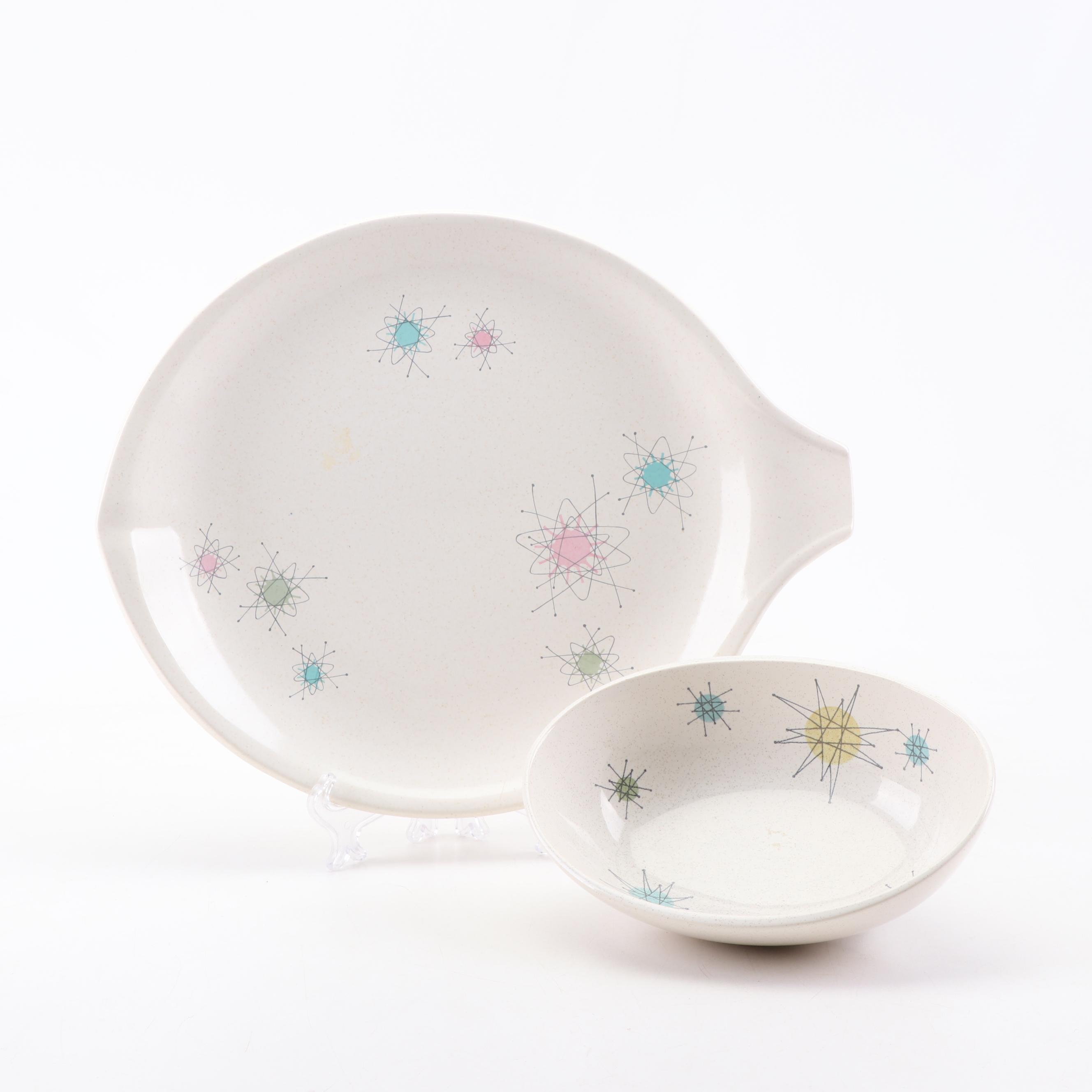 Fransiscan "Starburst" Earthenware Serveware and Kentley Buffet Trays, 1950s