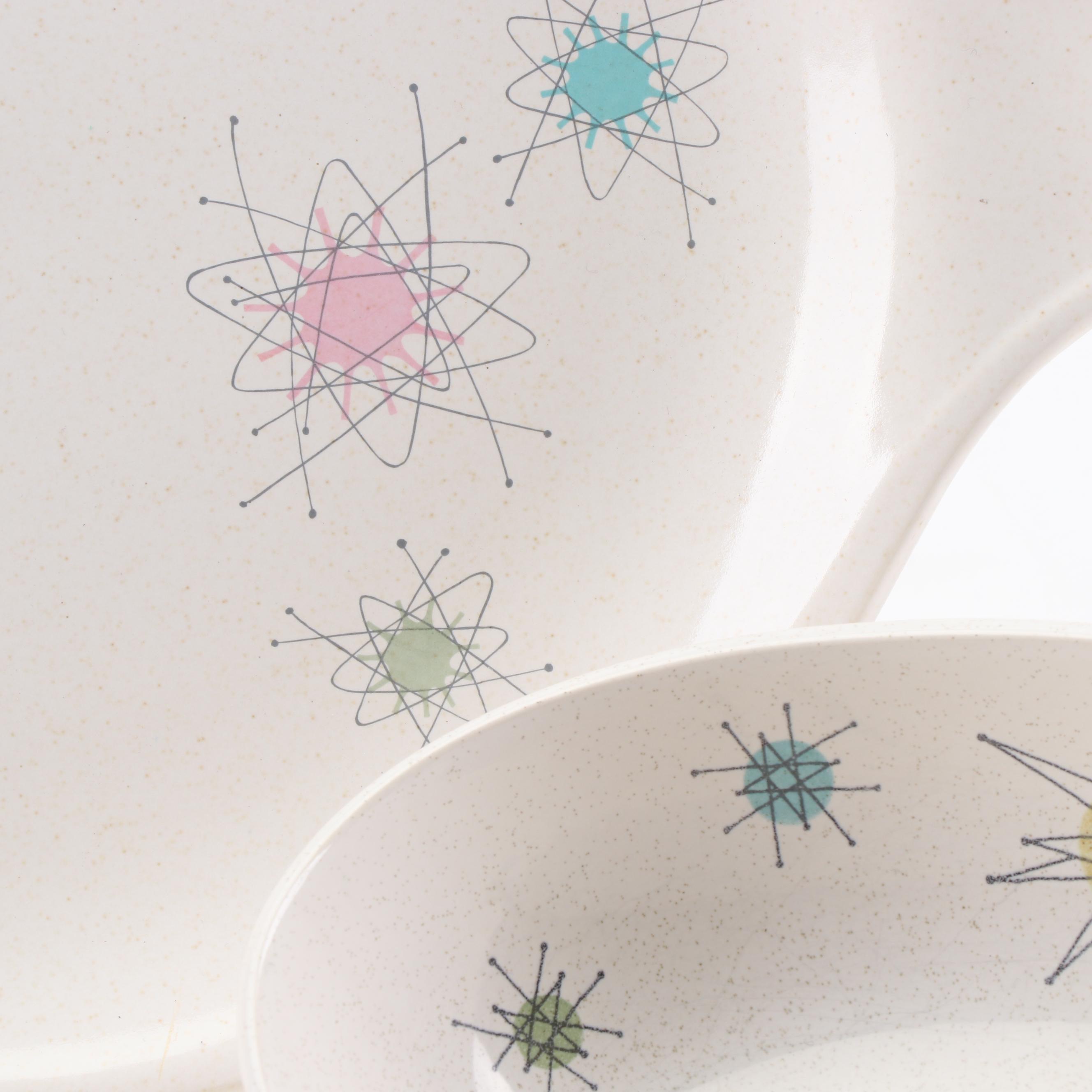 Fransiscan "Starburst" Earthenware Serveware and Kentley Buffet Trays, 1950s