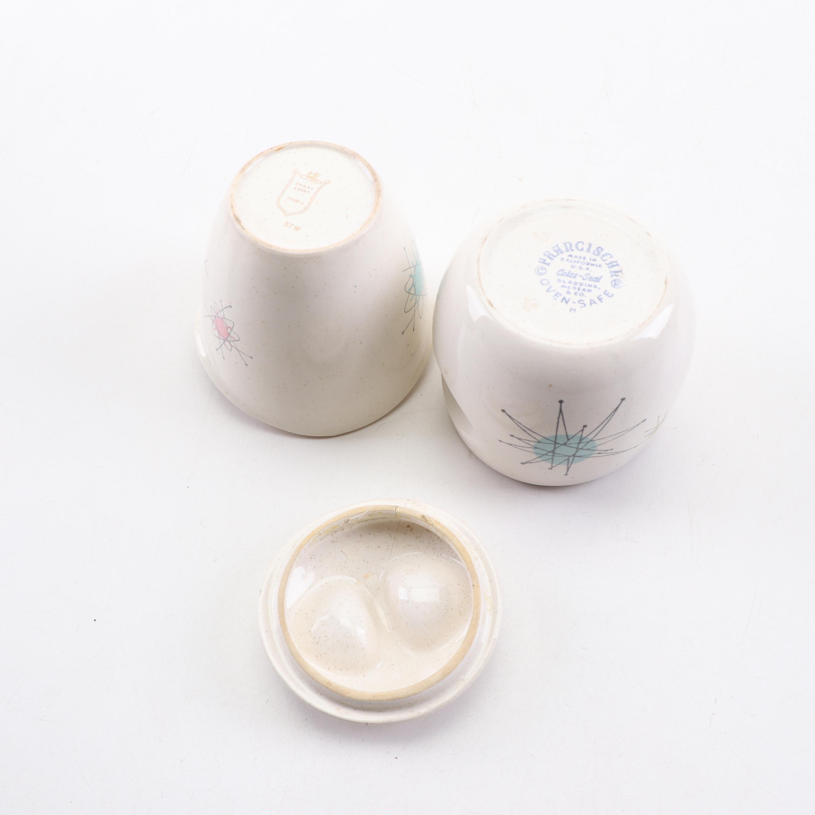 Fransiscan "Starburst" Earthenware Serveware and Kentley Buffet Trays, 1950s