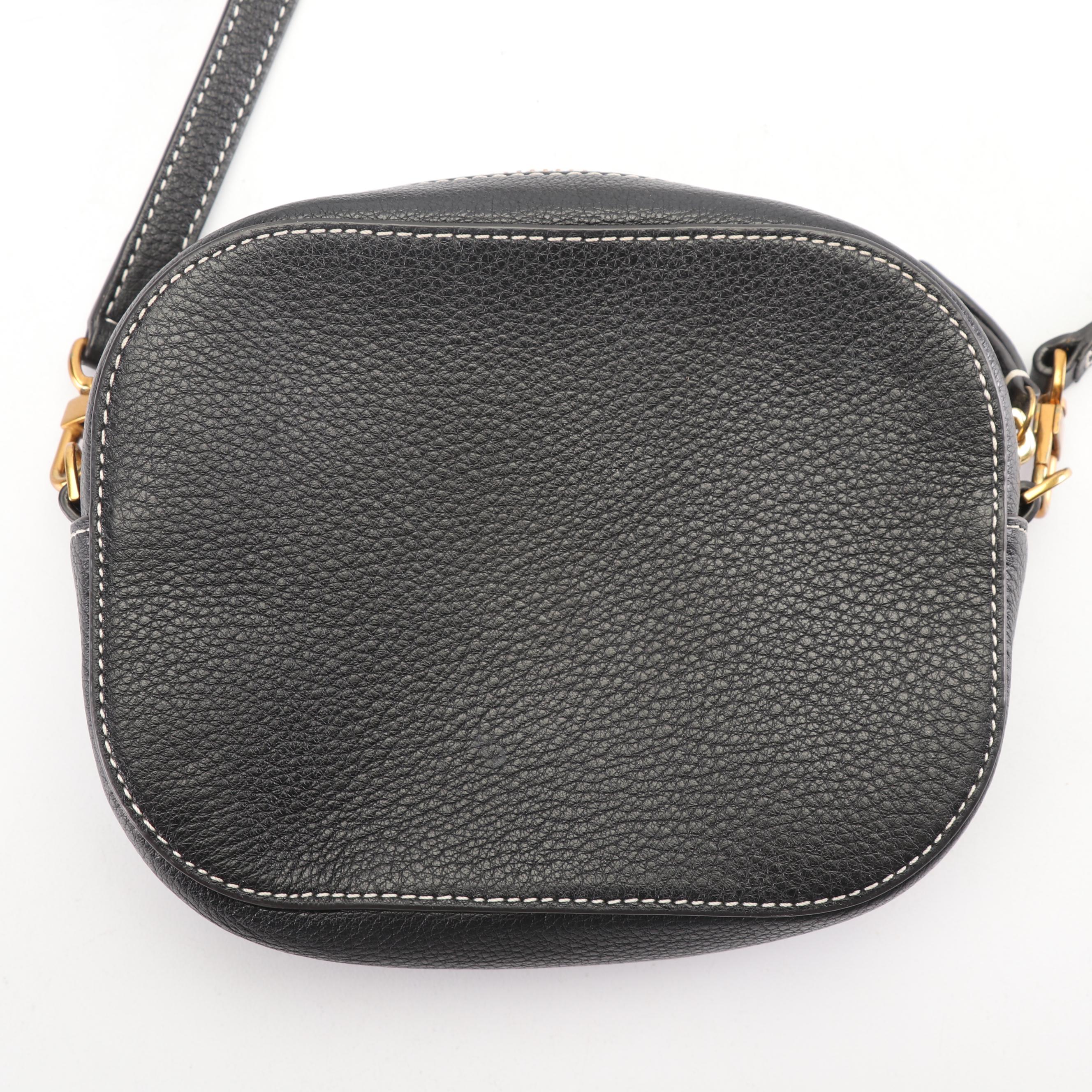 Tory Burch Black Pebbled Leather Crossbody Bag with Contrast Stitching