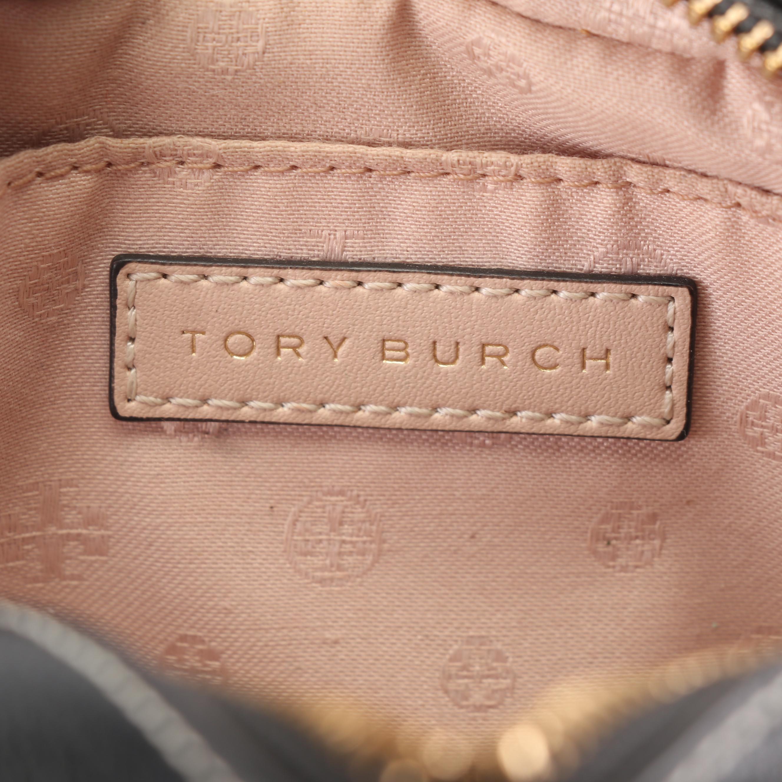 Tory Burch Black Pebbled Leather Crossbody Bag with Contrast Stitching